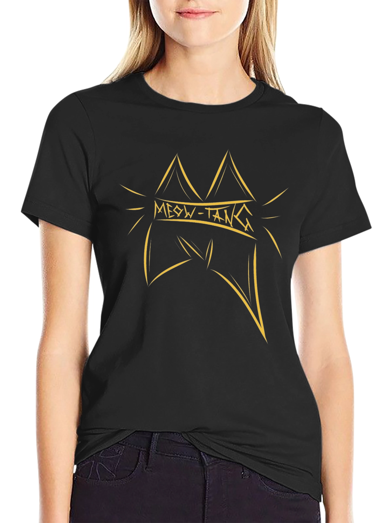 Meow-Tang Black T-Shirt: Cool Cat Design