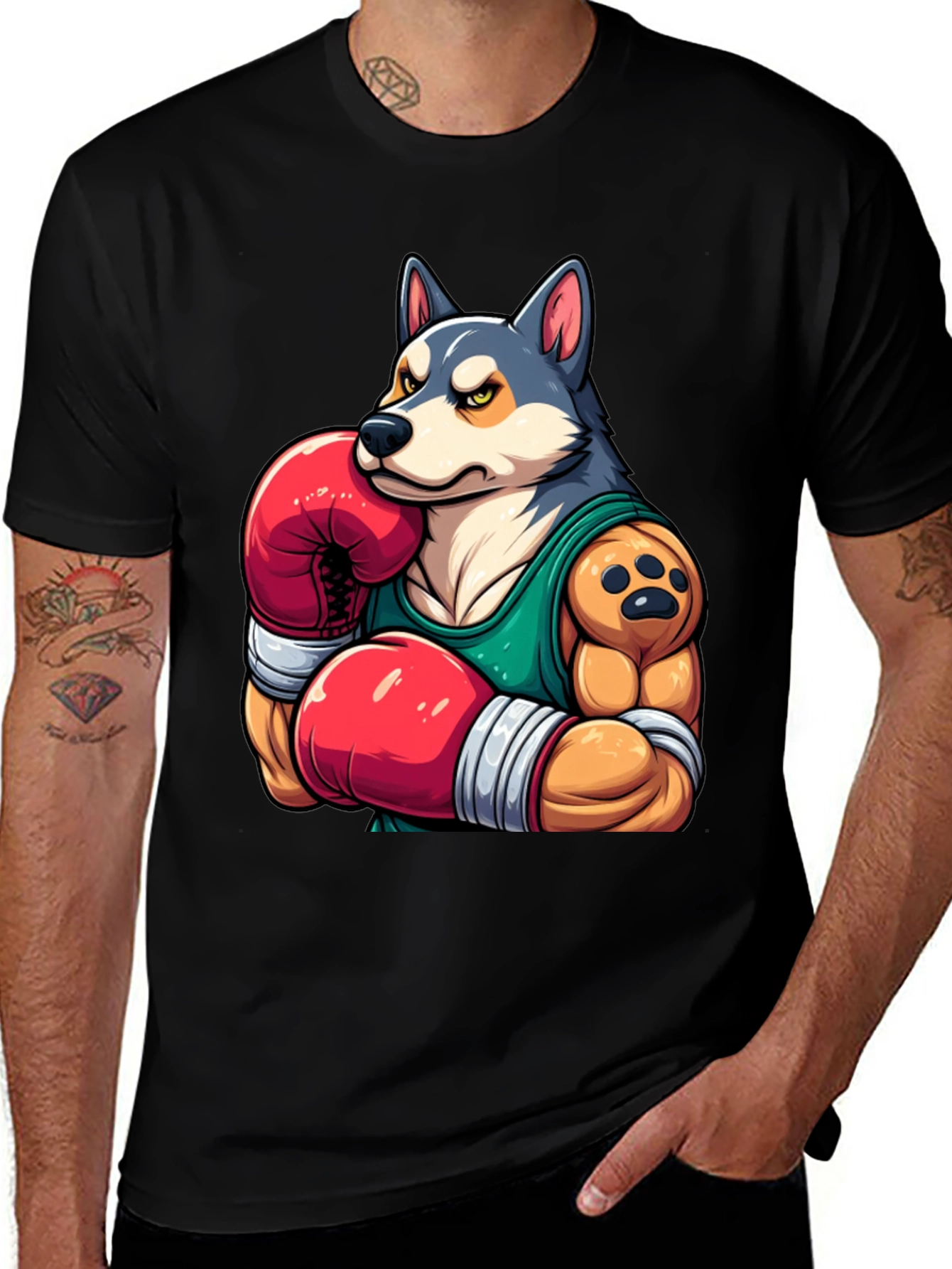 Boxer Dog Graphic Tee - Mens Black T-Shirt