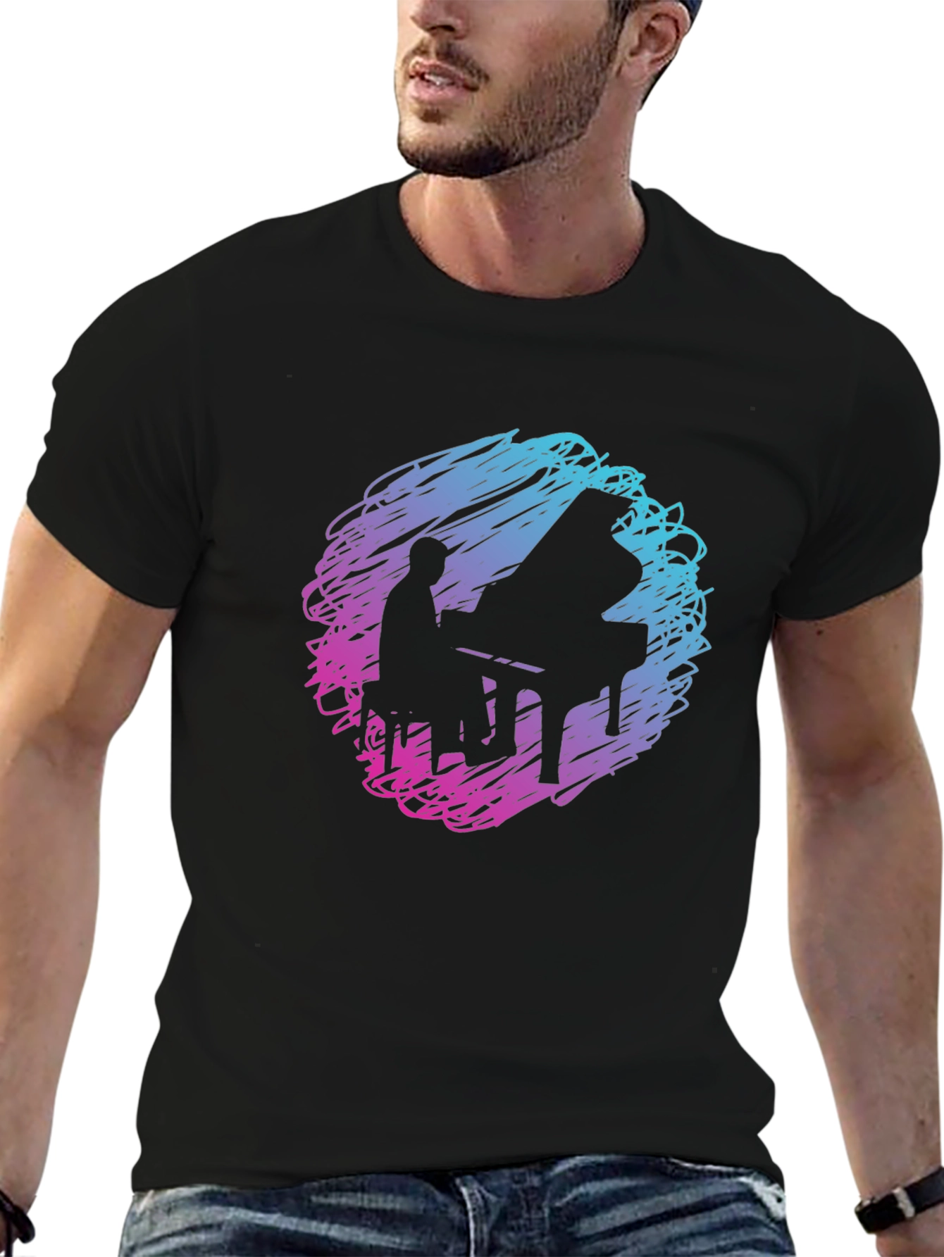Piano Player Graphic Tee - Abstract Scribble Design