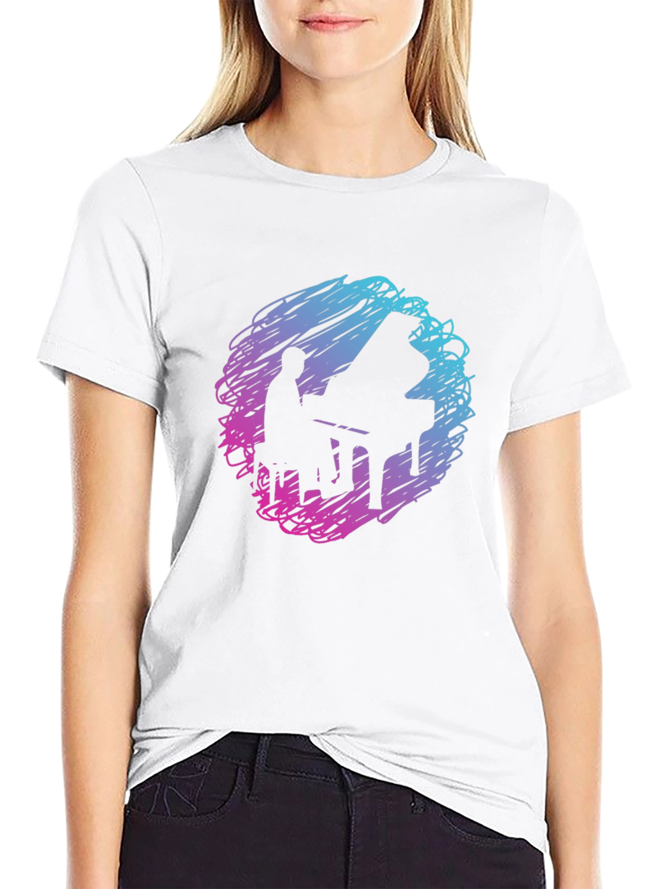 Piano Player Graphic Tee - Abstract Scribble Design