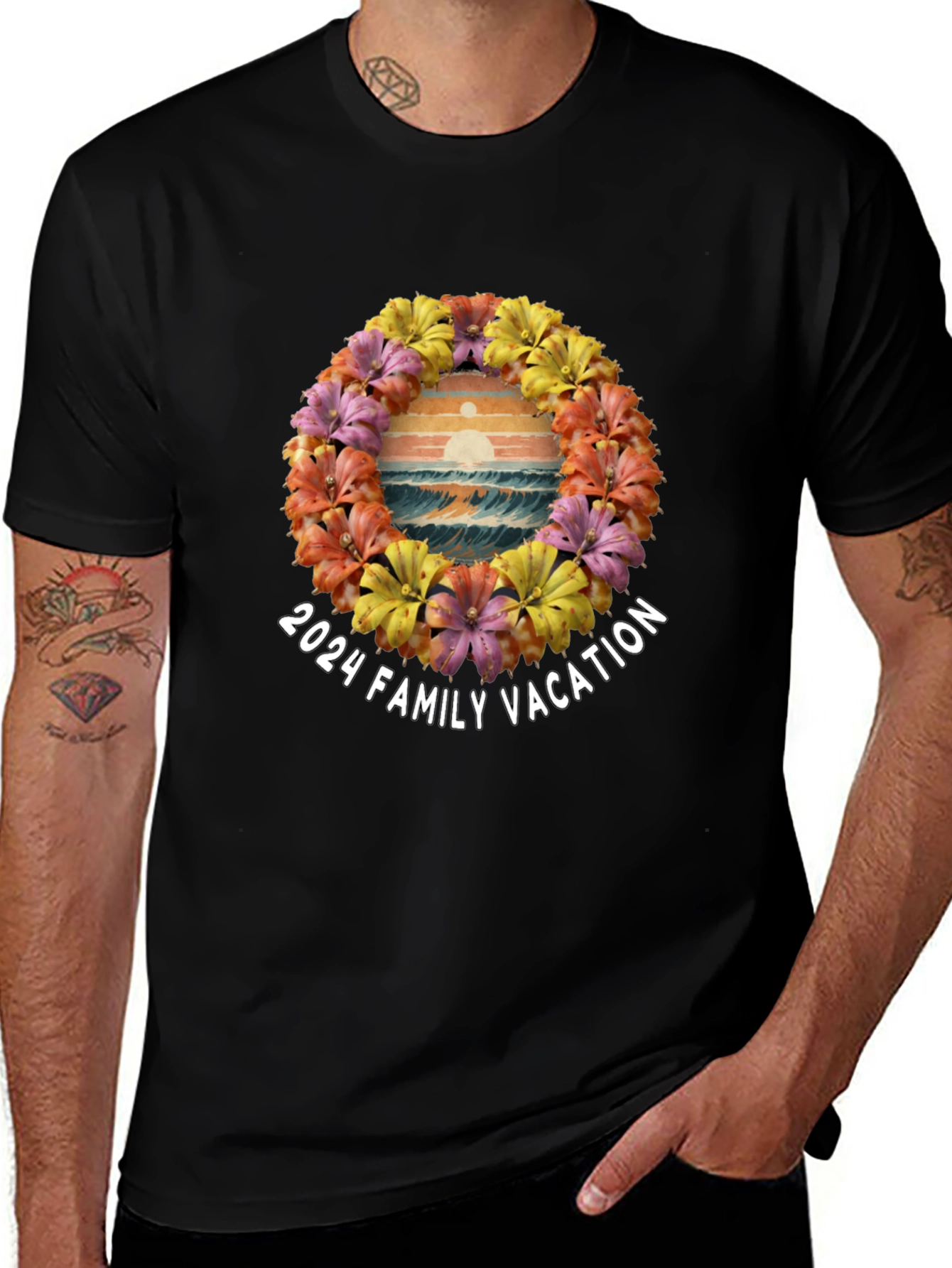 2024 Family Vacation Floral Beach T-Shirt