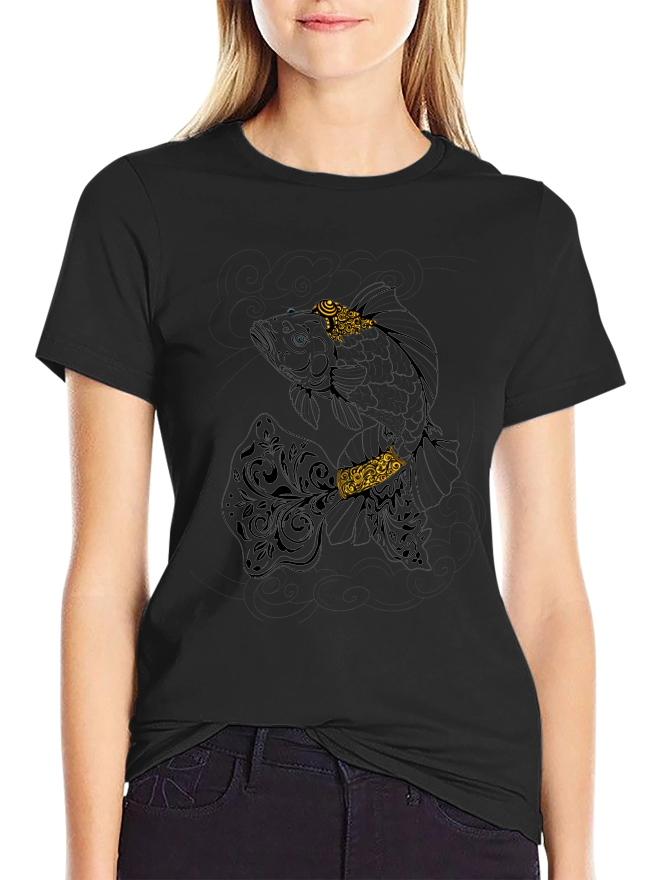 Fish Graphic Tee - Black Casual T-Shirt