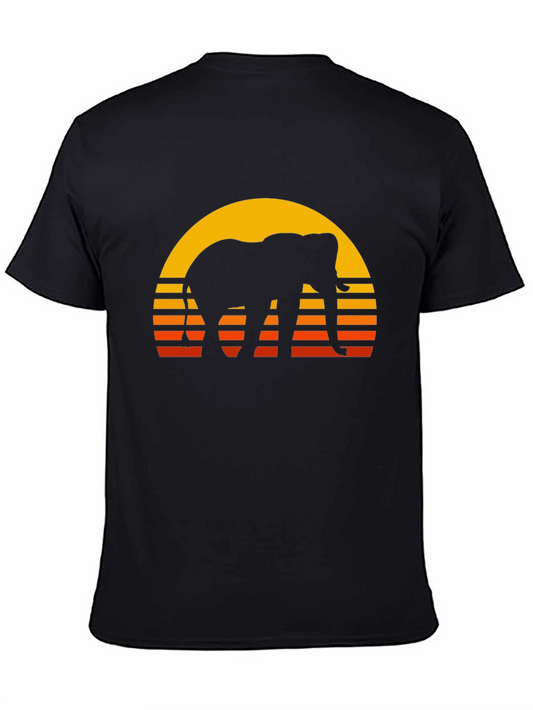Elephant Sunset T-Shirt - Retro Style Black Tee