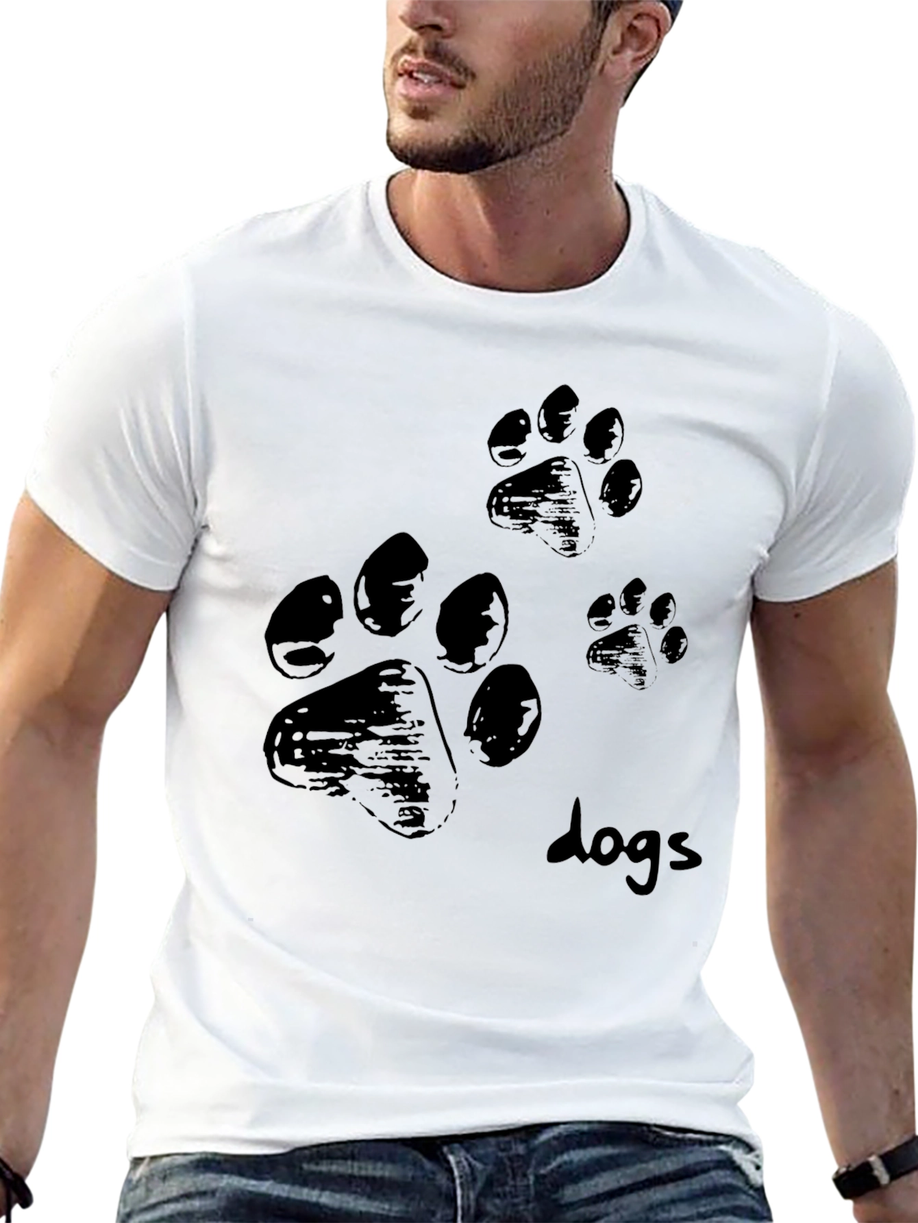 Mens Black T-Shirt with Paw Prints