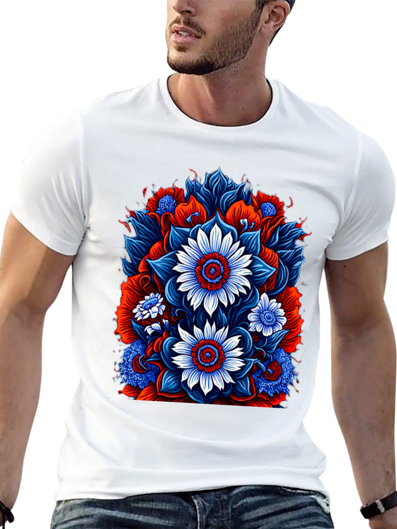 Floral Patriot T-Shirt: Red White & Blue Design