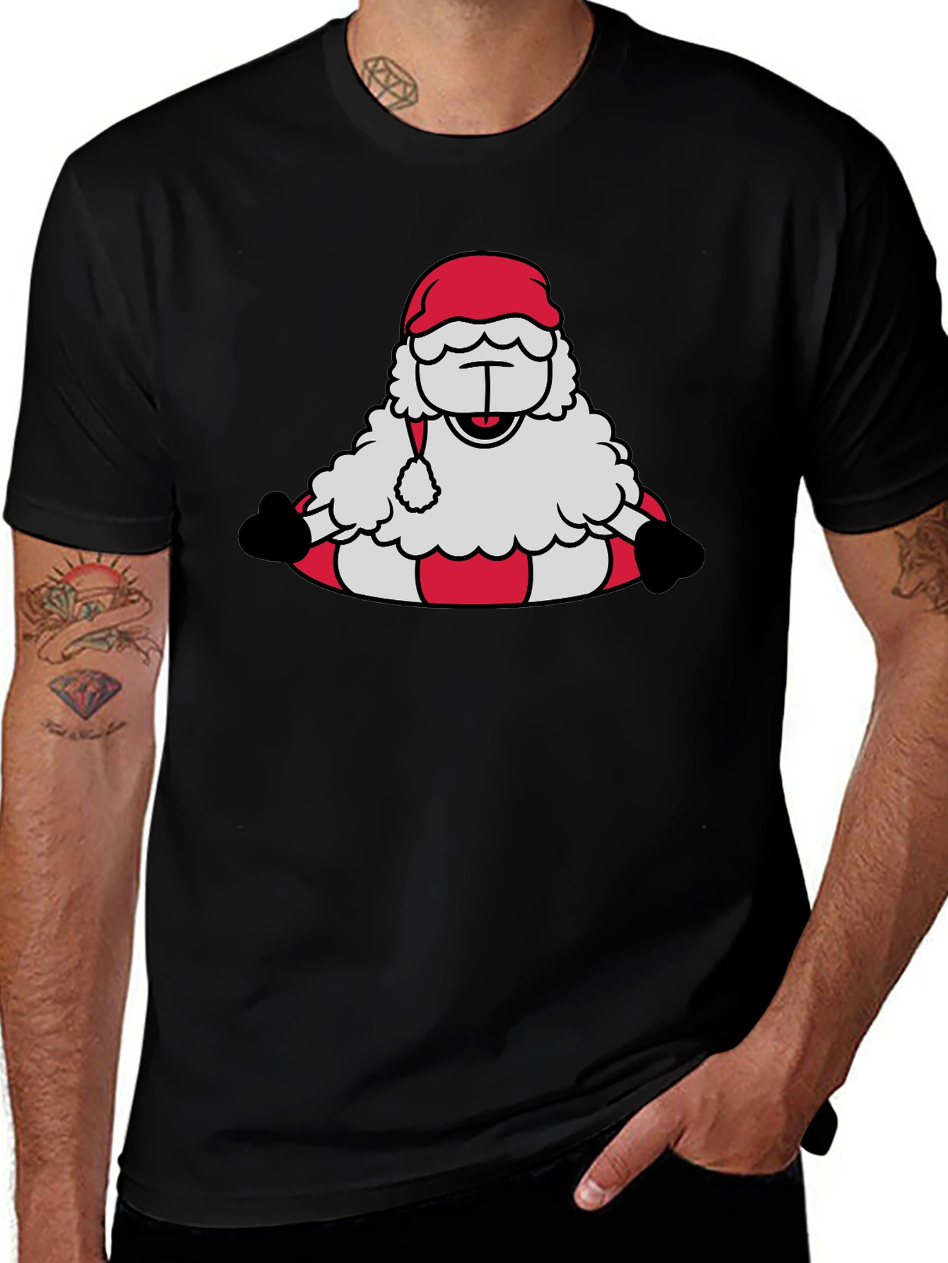 Santa Sheep Graphic Tee - Holiday T-Shirt