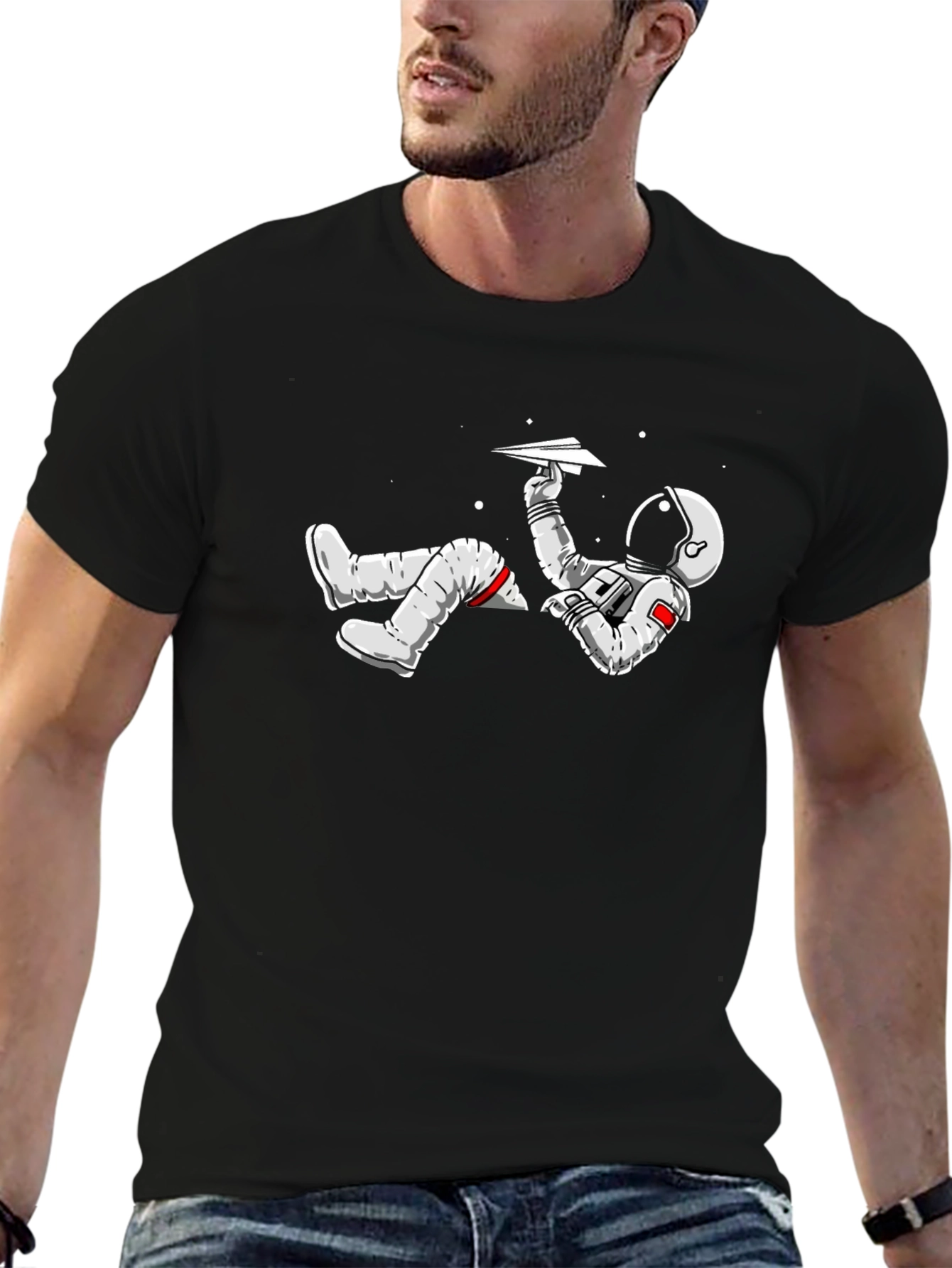Astronaut Paper Airplane Graphic T-Shirt