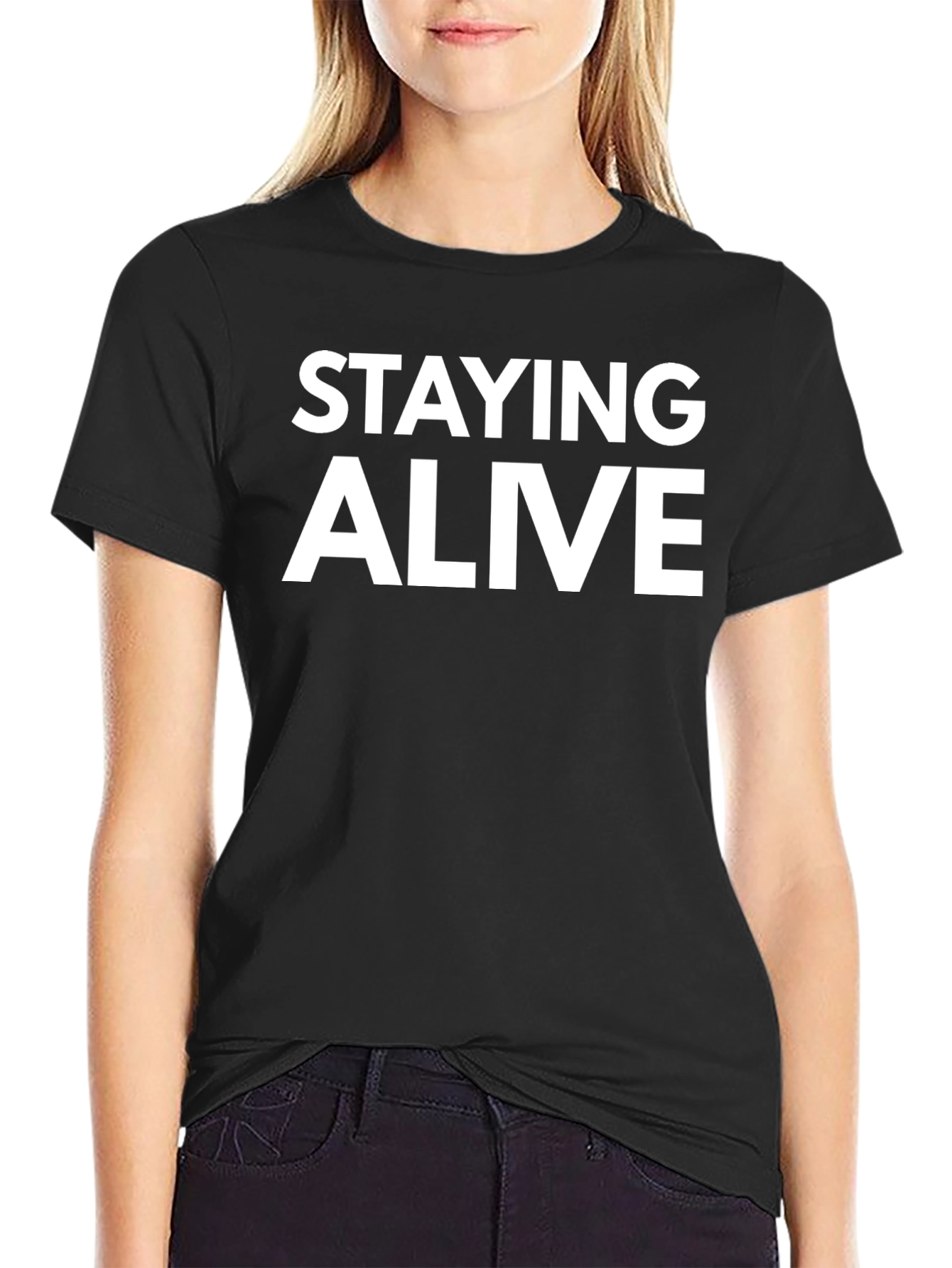Staying Alive Graphic Tee - Black Cotton T-Shirt