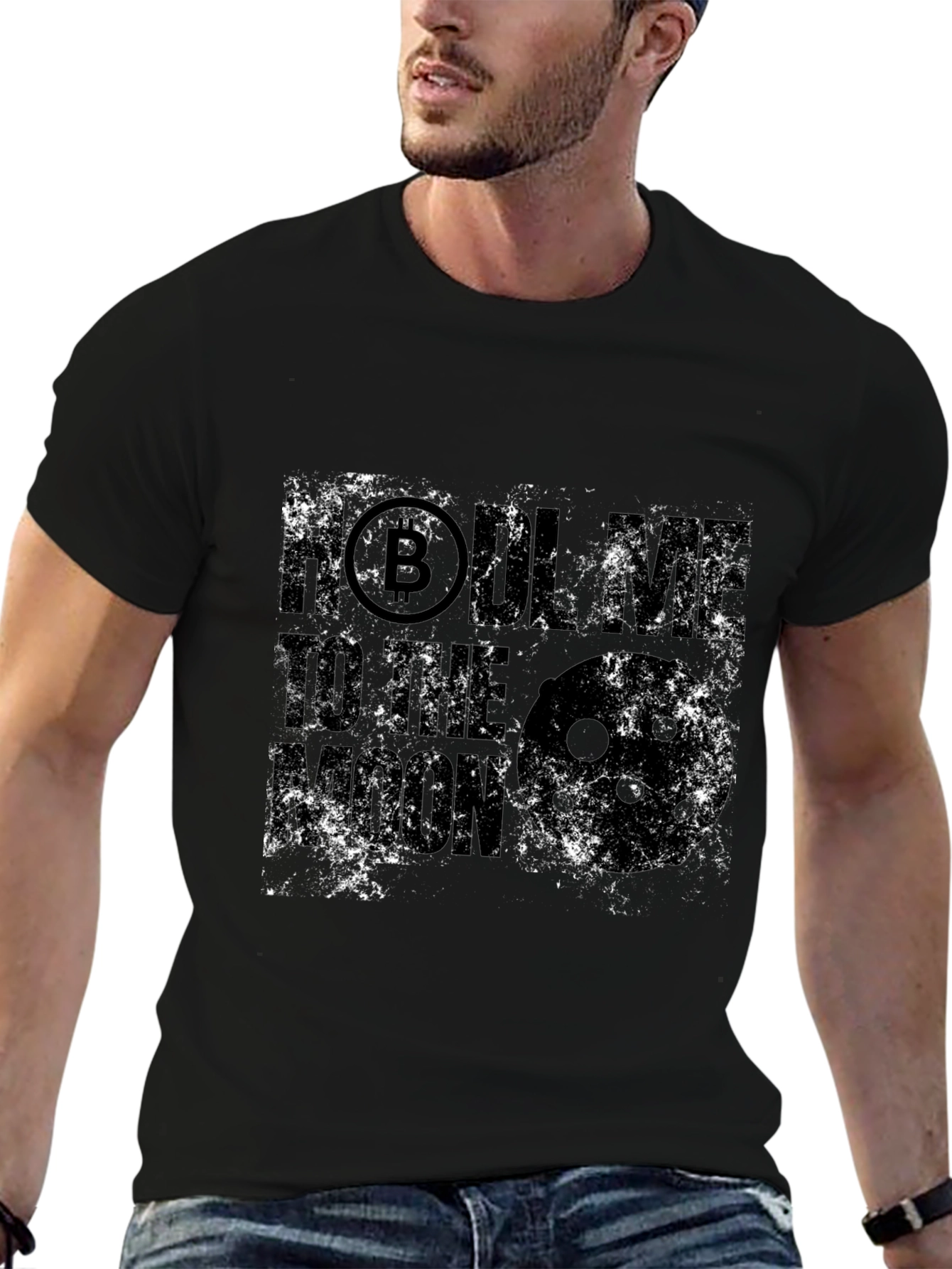 Bitcoin Crypto Distressed Graphic Black T-Shirt