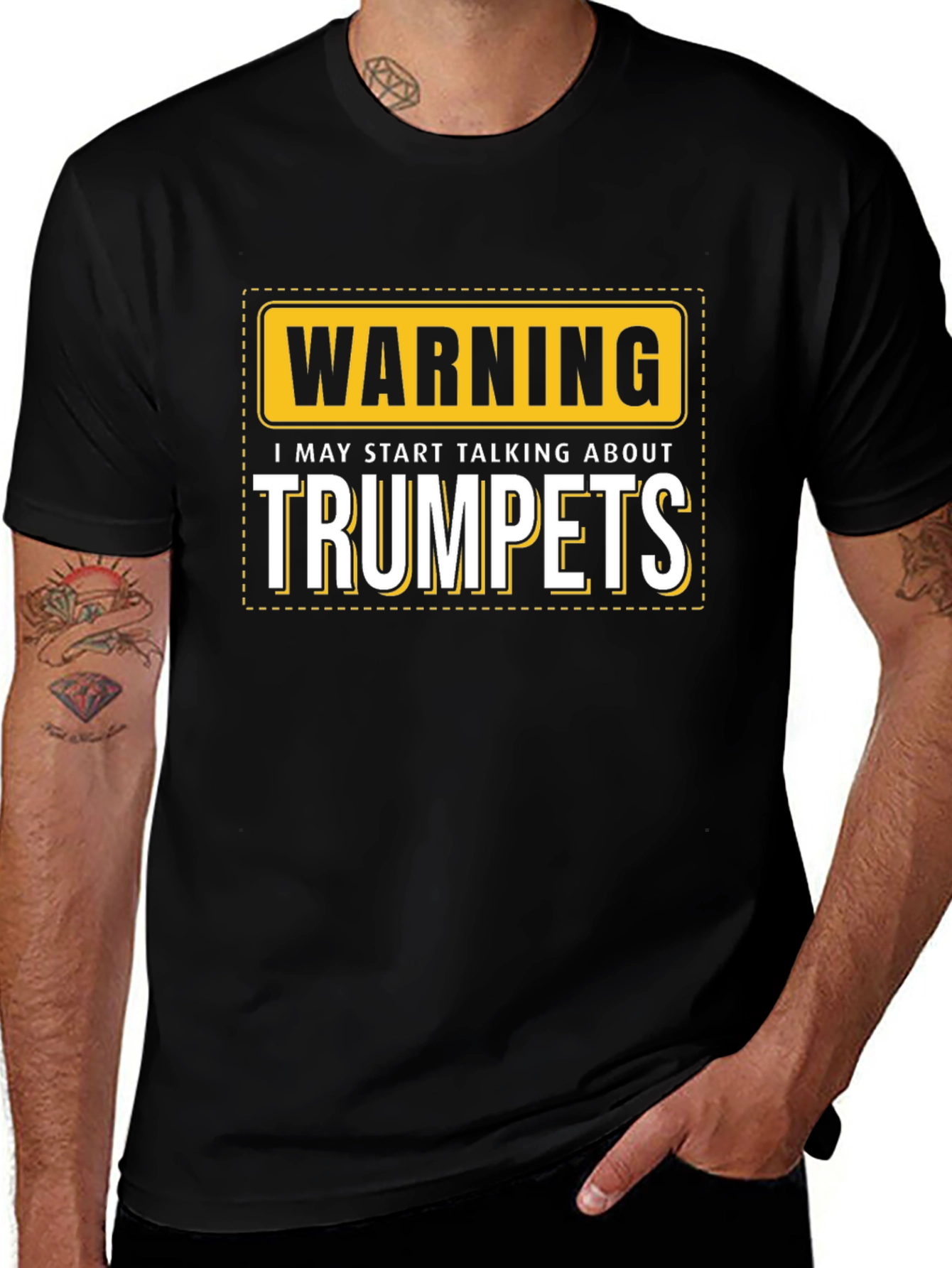 Warning: May Start Talking About Trumpets Black T-Shirt