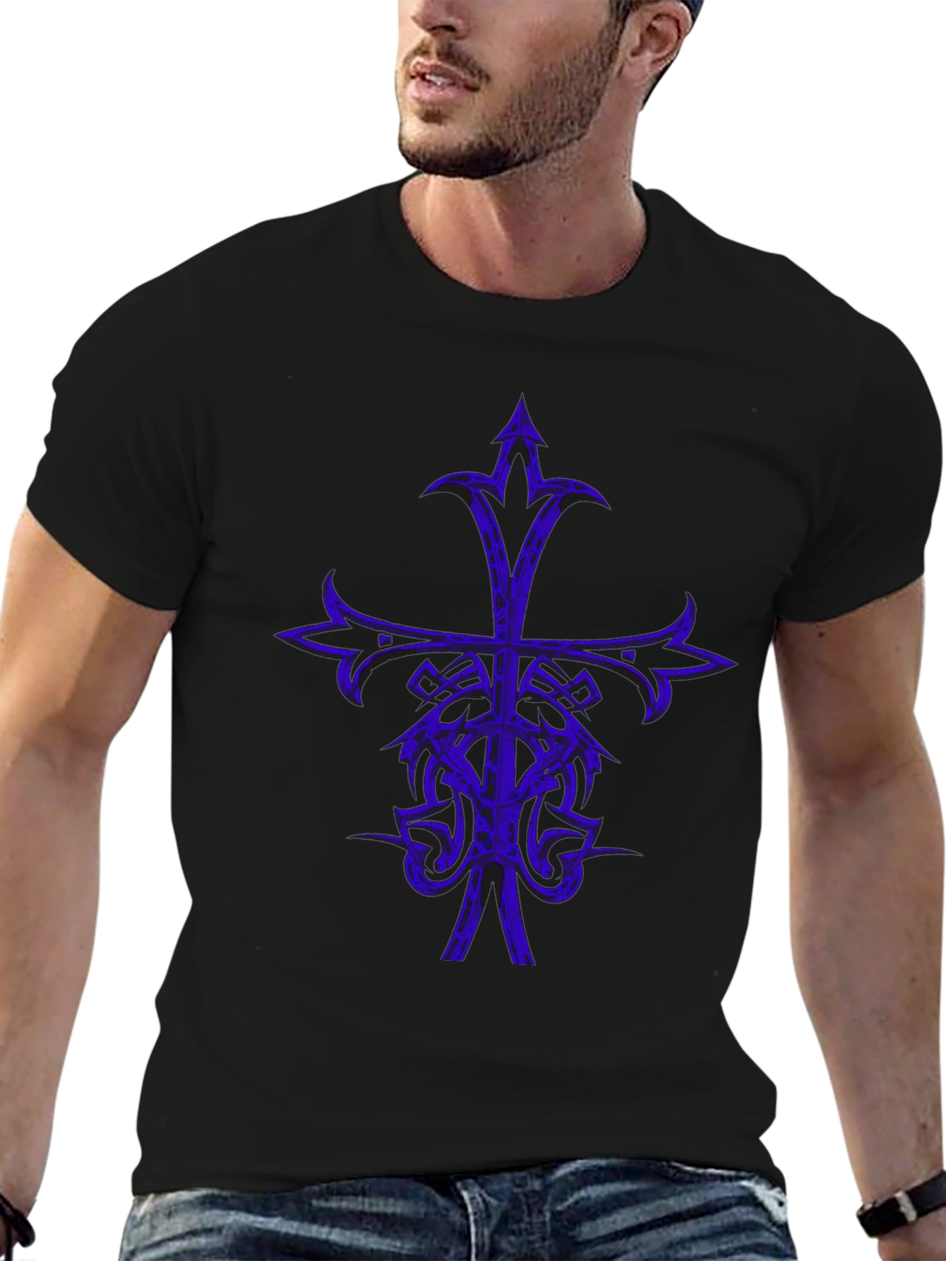 Tribal Cross Graphic Black T-Shirt
