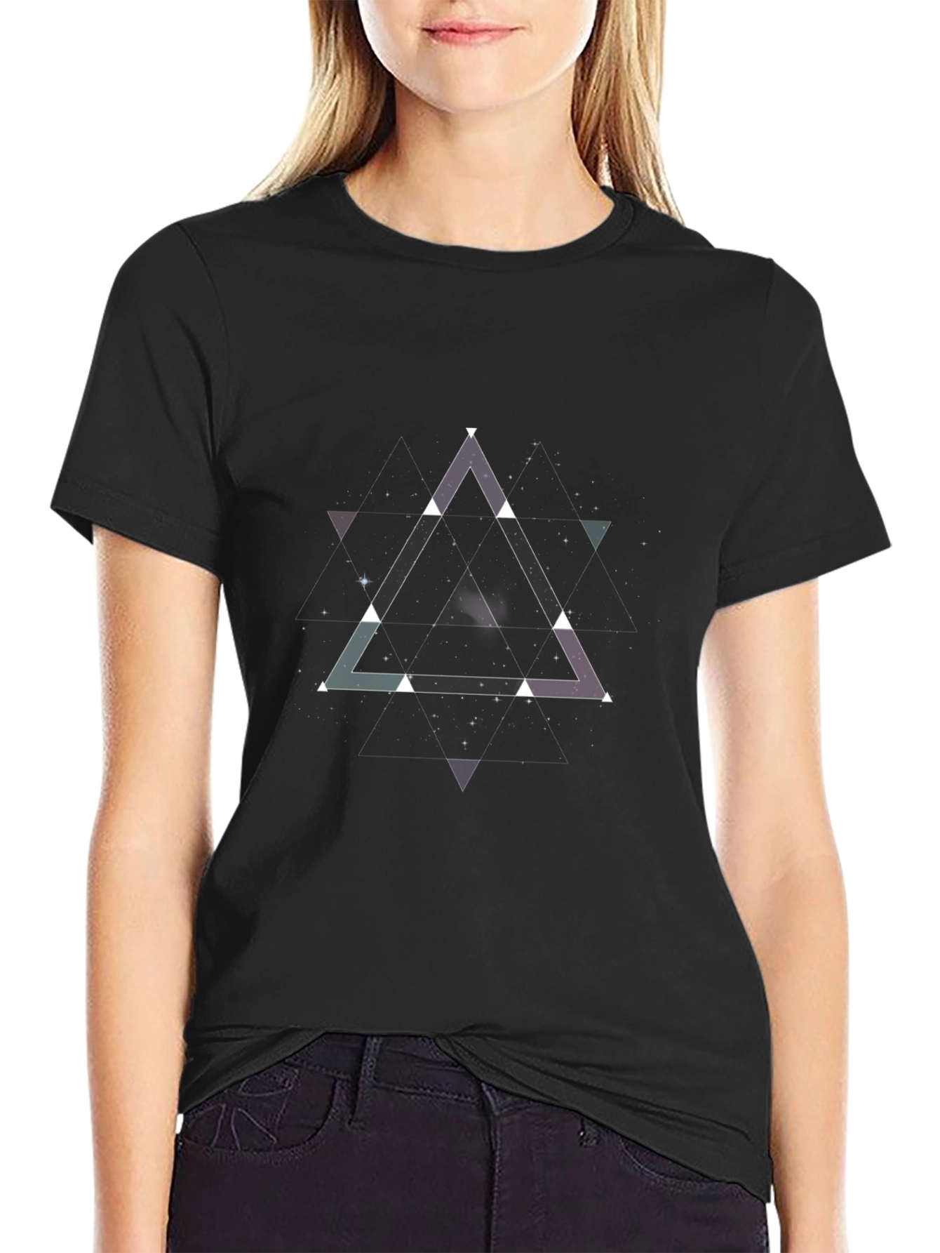 Geometric Triangle Galaxy Black T-Shirt