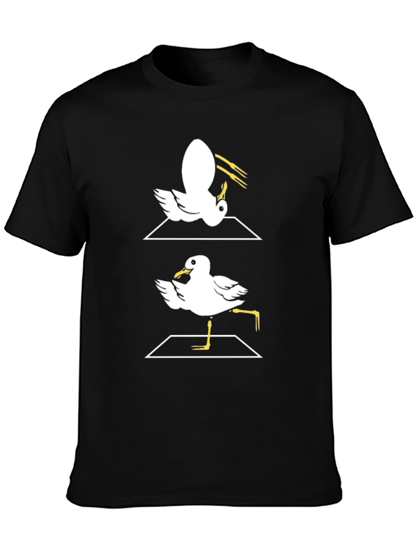 Funny Dancing Seagull Graphic Tee - Black Cotton T-Shirt