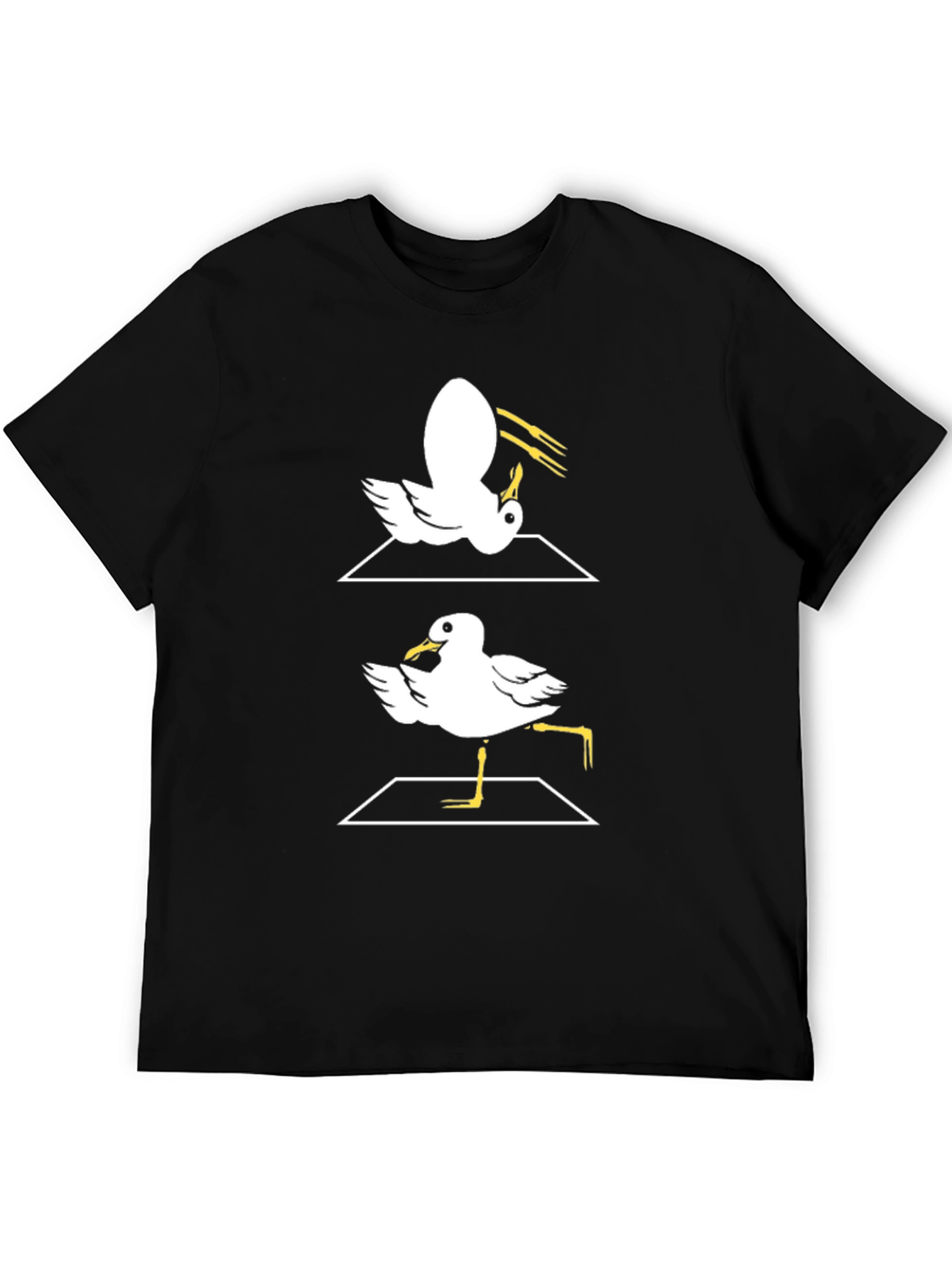 Funny Dancing Seagull Graphic Tee - Black Cotton T-Shirt