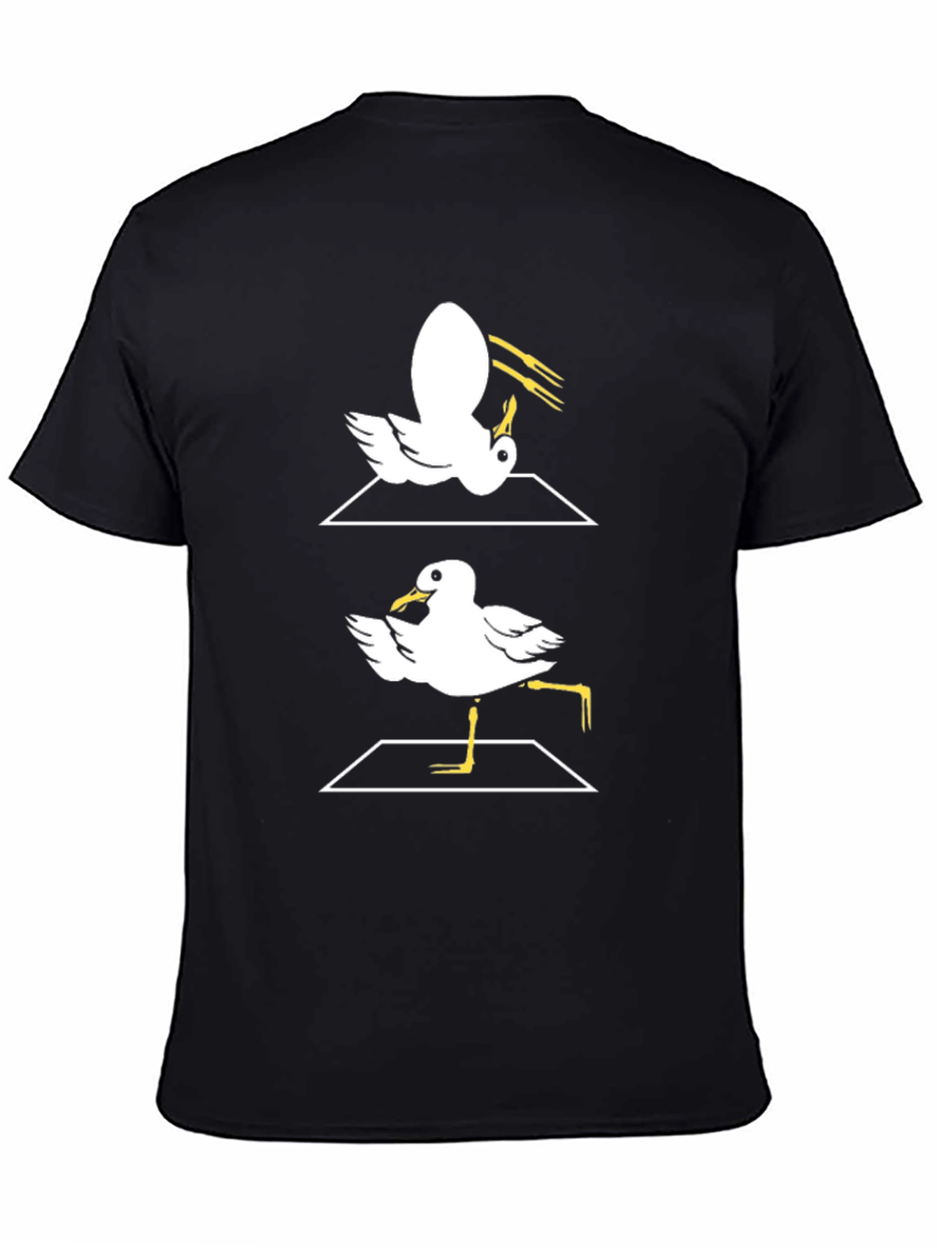 Funny Dancing Seagull Graphic Tee - Black Cotton T-Shirt