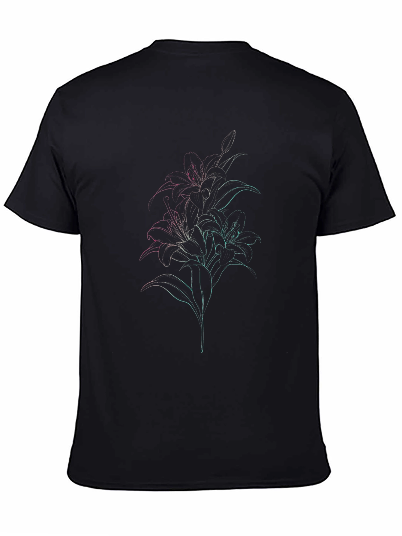 Black T-Shirt with Floral Outline Design
