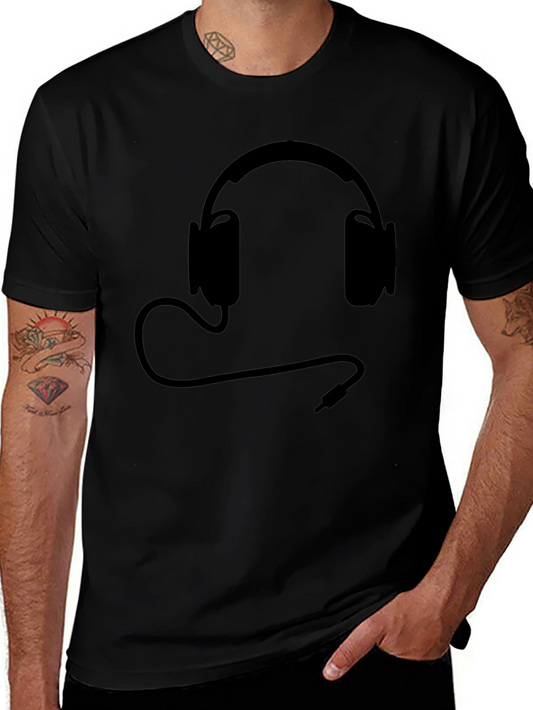 Black T-Shirt with Headphones Design