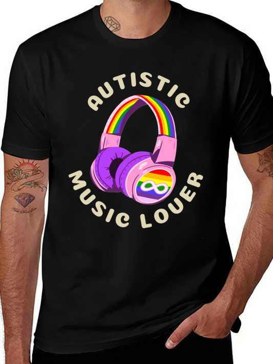Autistic Music Lover T-Shirt - Rainbow Headphones Design