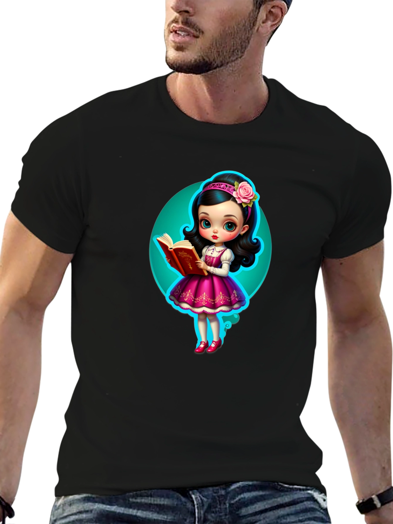 Cartoon Girl Reading Book Graphic Tee