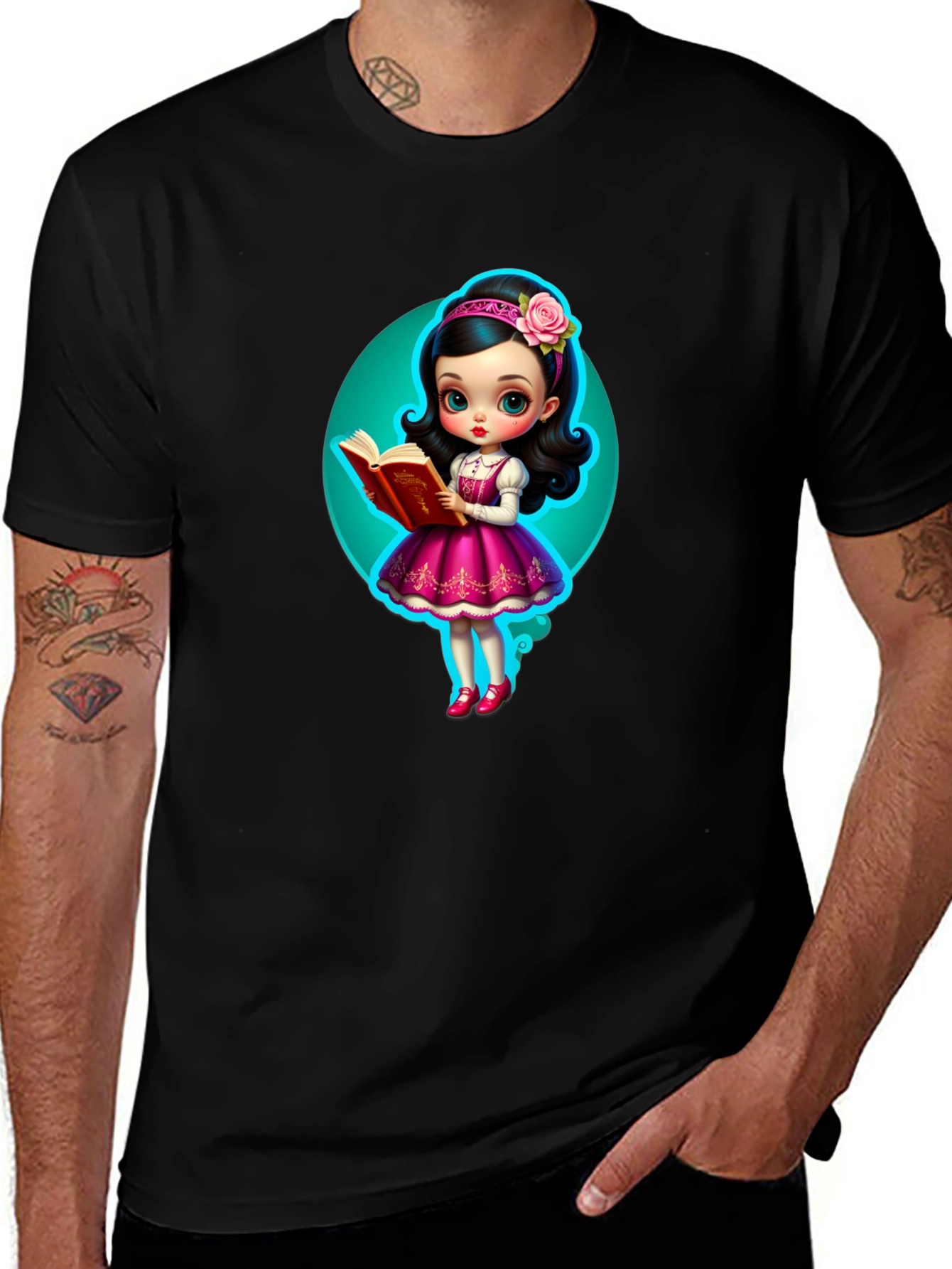 Cartoon Girl Reading Book Graphic Tee