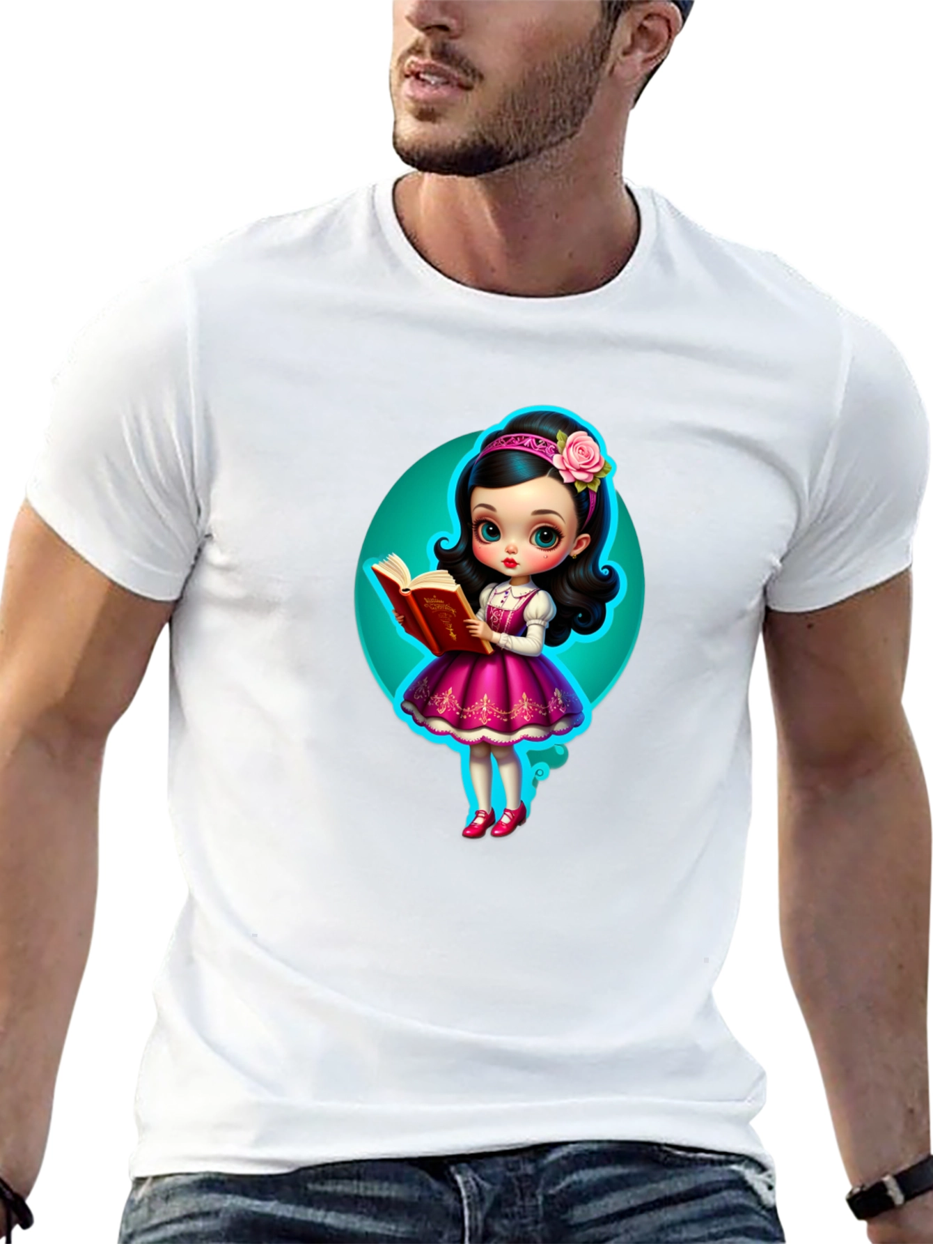 Cartoon Girl Reading Book Graphic Tee