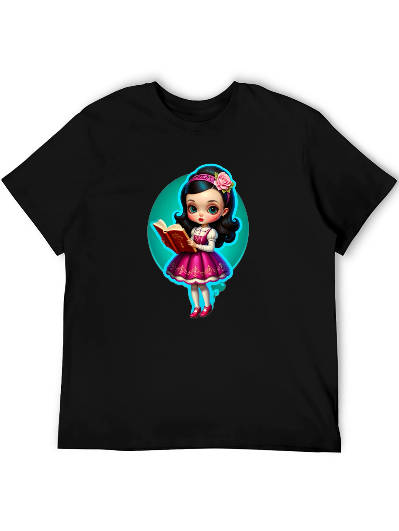 Cartoon Girl Reading Book Graphic Tee