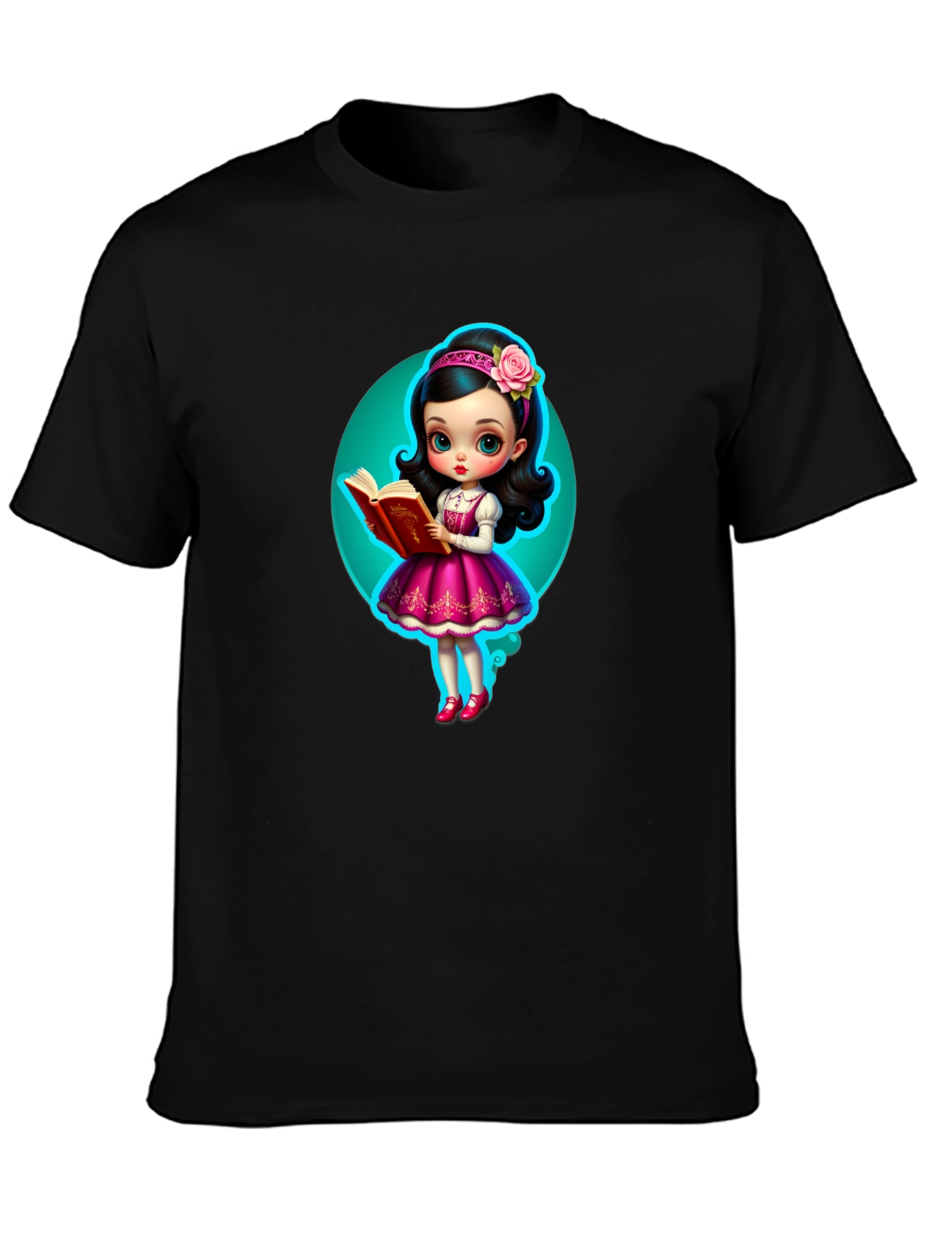 Cartoon Girl Reading Book Graphic Tee