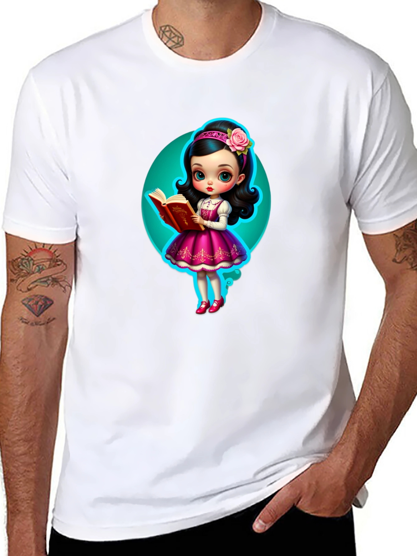 Cartoon Girl Reading Book Graphic Tee