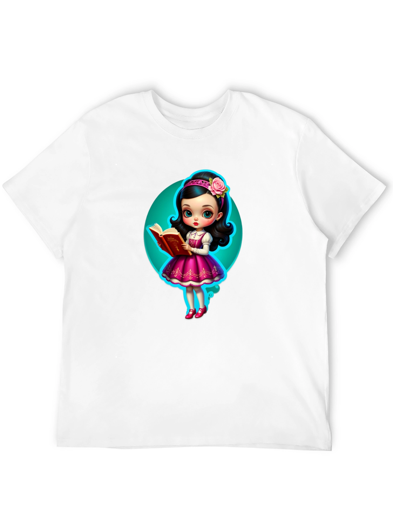 Cartoon Girl Reading Book Graphic Tee