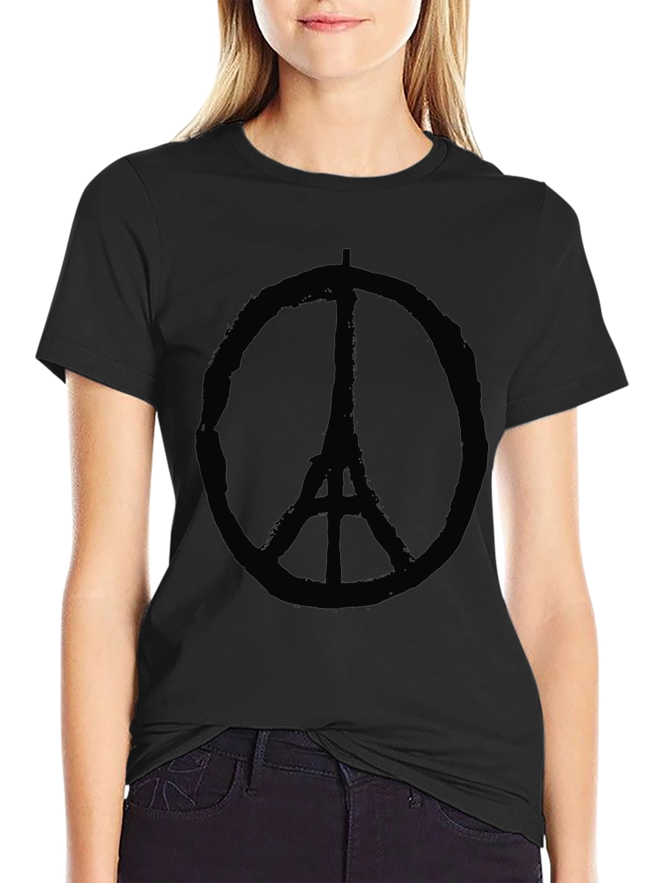 Eiffel Tower Peace Sign Graphic Black T-Shirt
