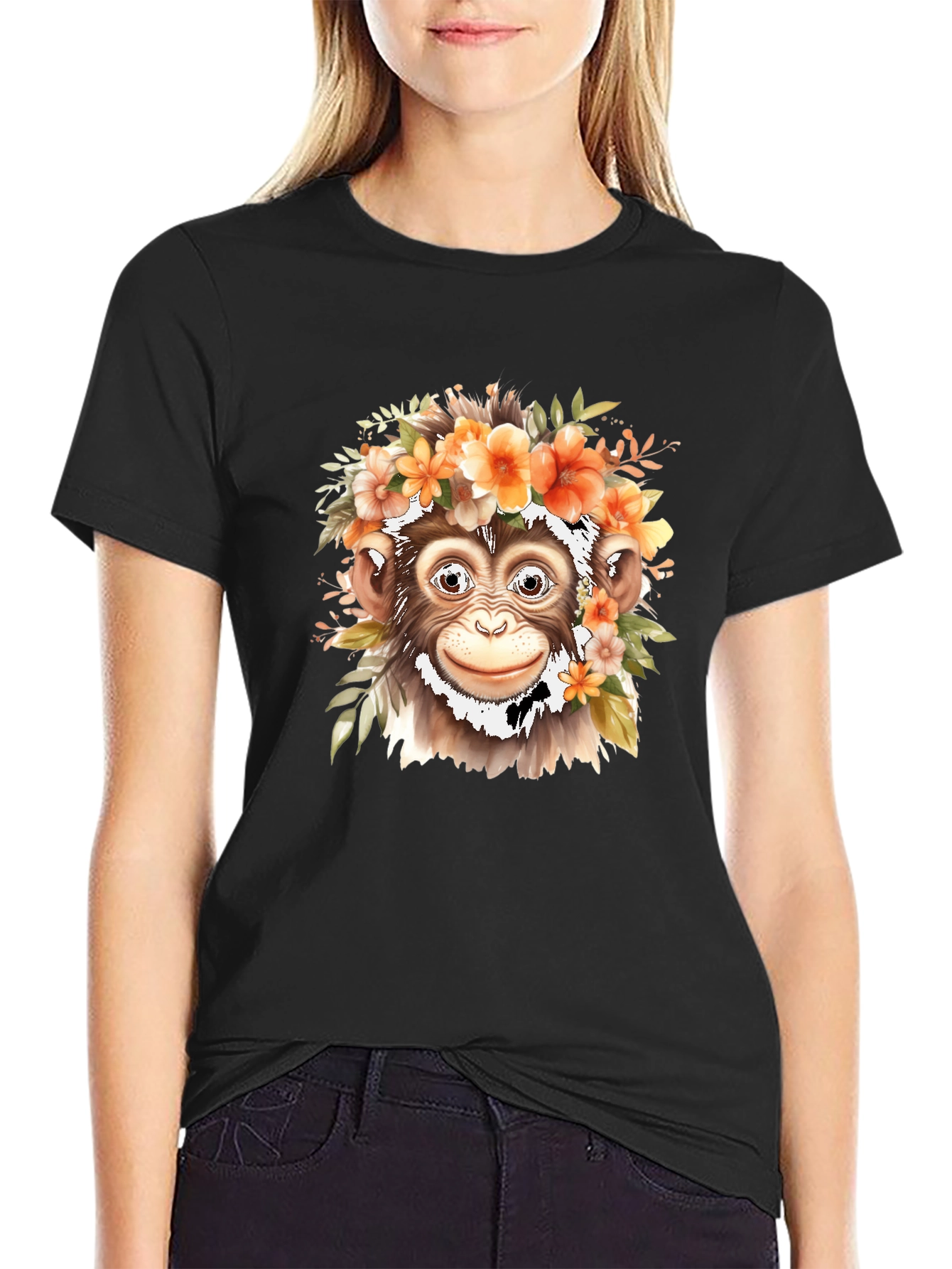 Floral Monkey Graphic Tee - Unique Animal Print