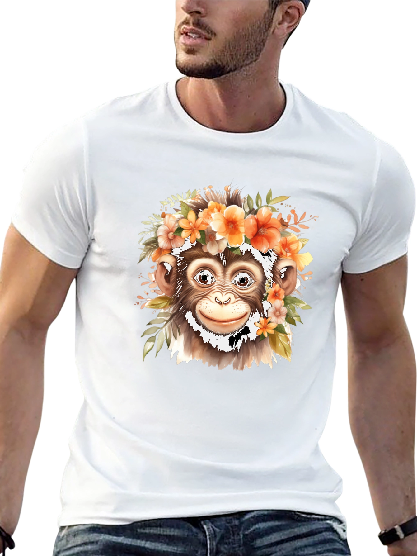 Floral Monkey Graphic Tee - Unique Animal Print