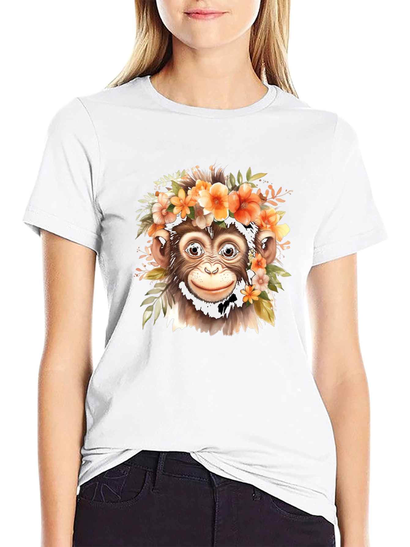 Floral Monkey Graphic Tee - Unique Animal Print