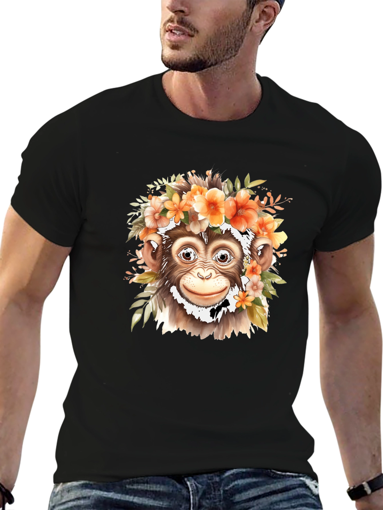 Floral Monkey Graphic Tee - Unique Animal Print