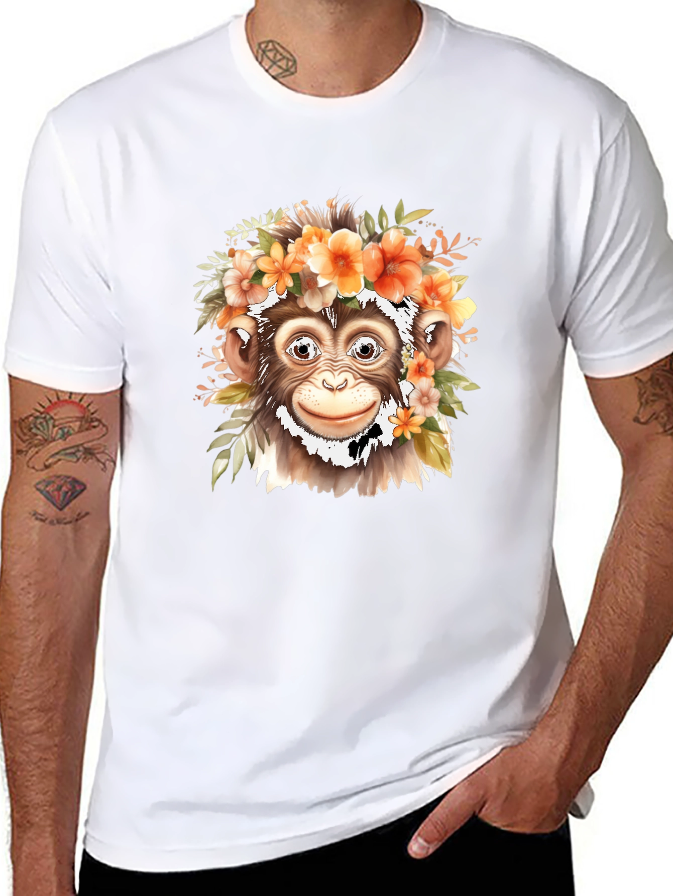 Floral Monkey Graphic Tee - Unique Animal Print