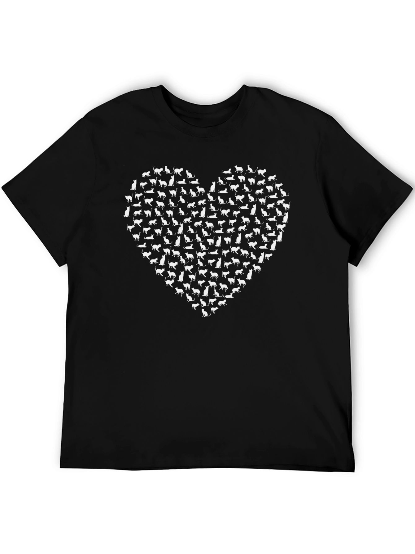 Cat Lovers Heart T-Shirt - Black Cotton Tee