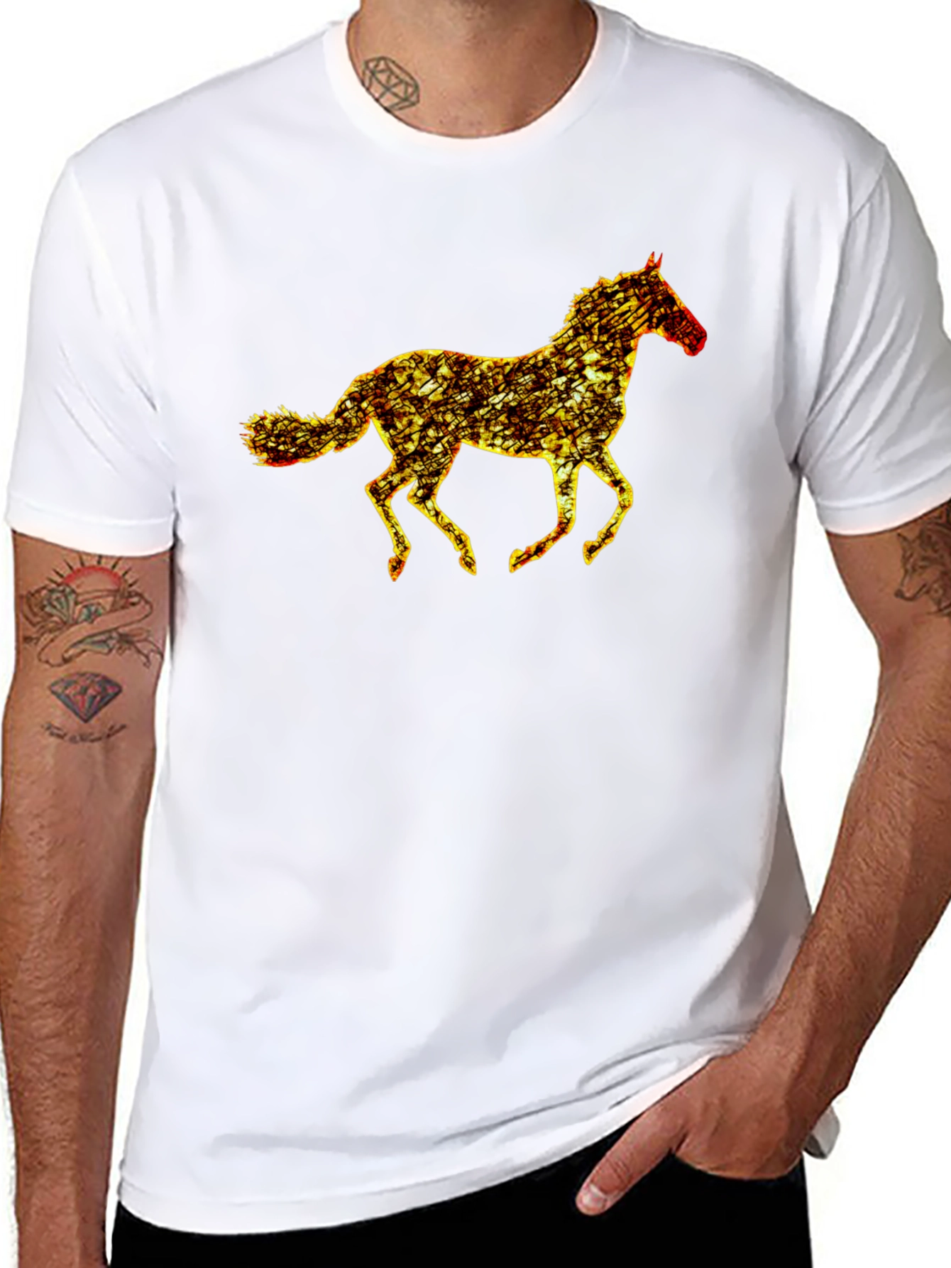Black Horse Graphic Tee - Mens Casual T-Shirt