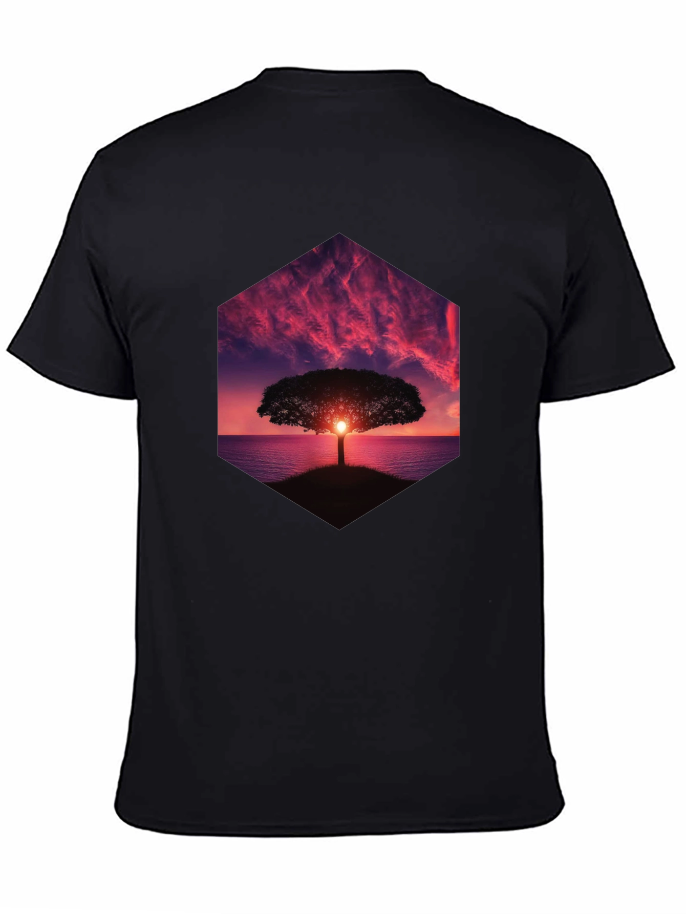 Sunset Tree Graphic Tee - Black Cotton Blend