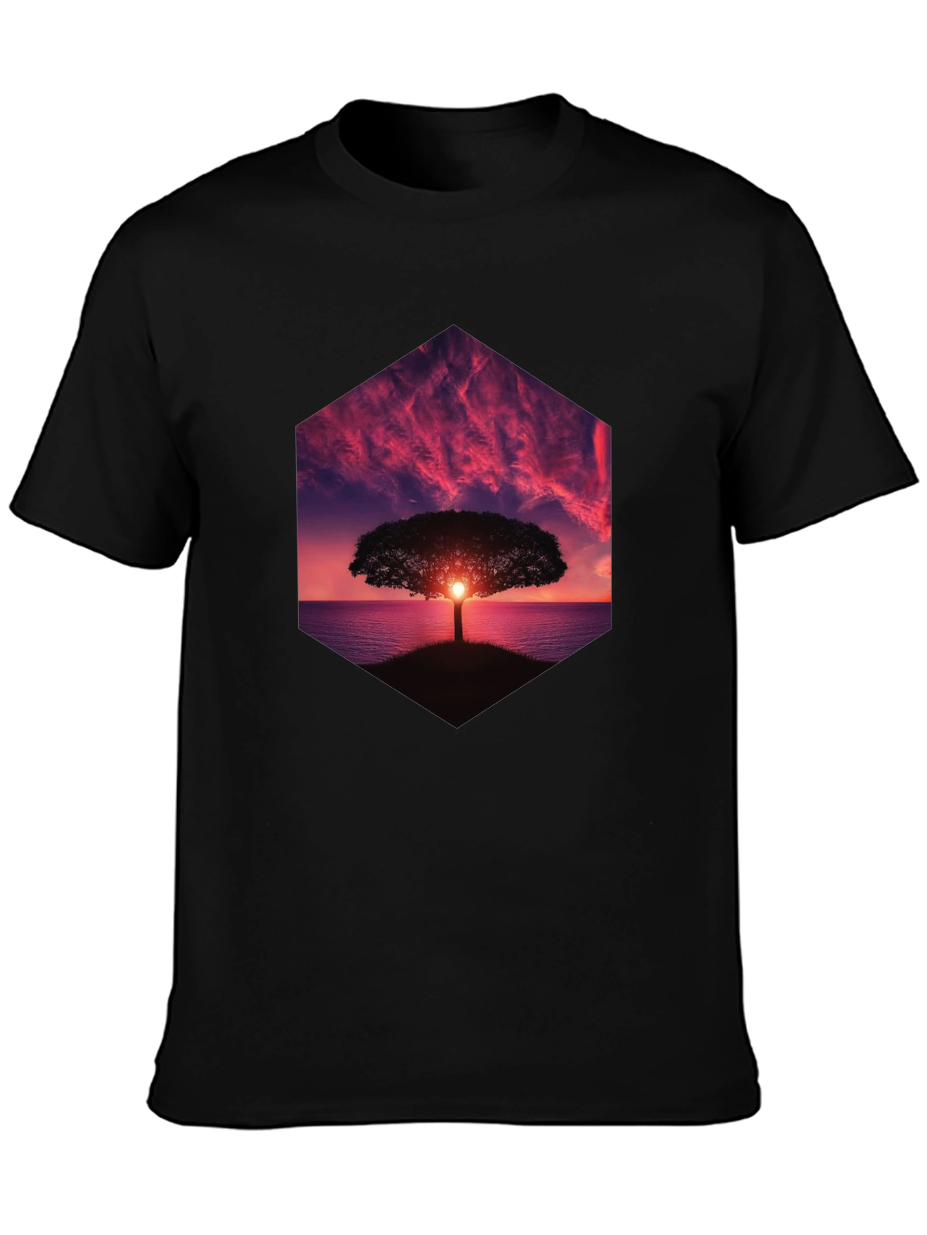 Sunset Tree Graphic Tee - Black Cotton Blend