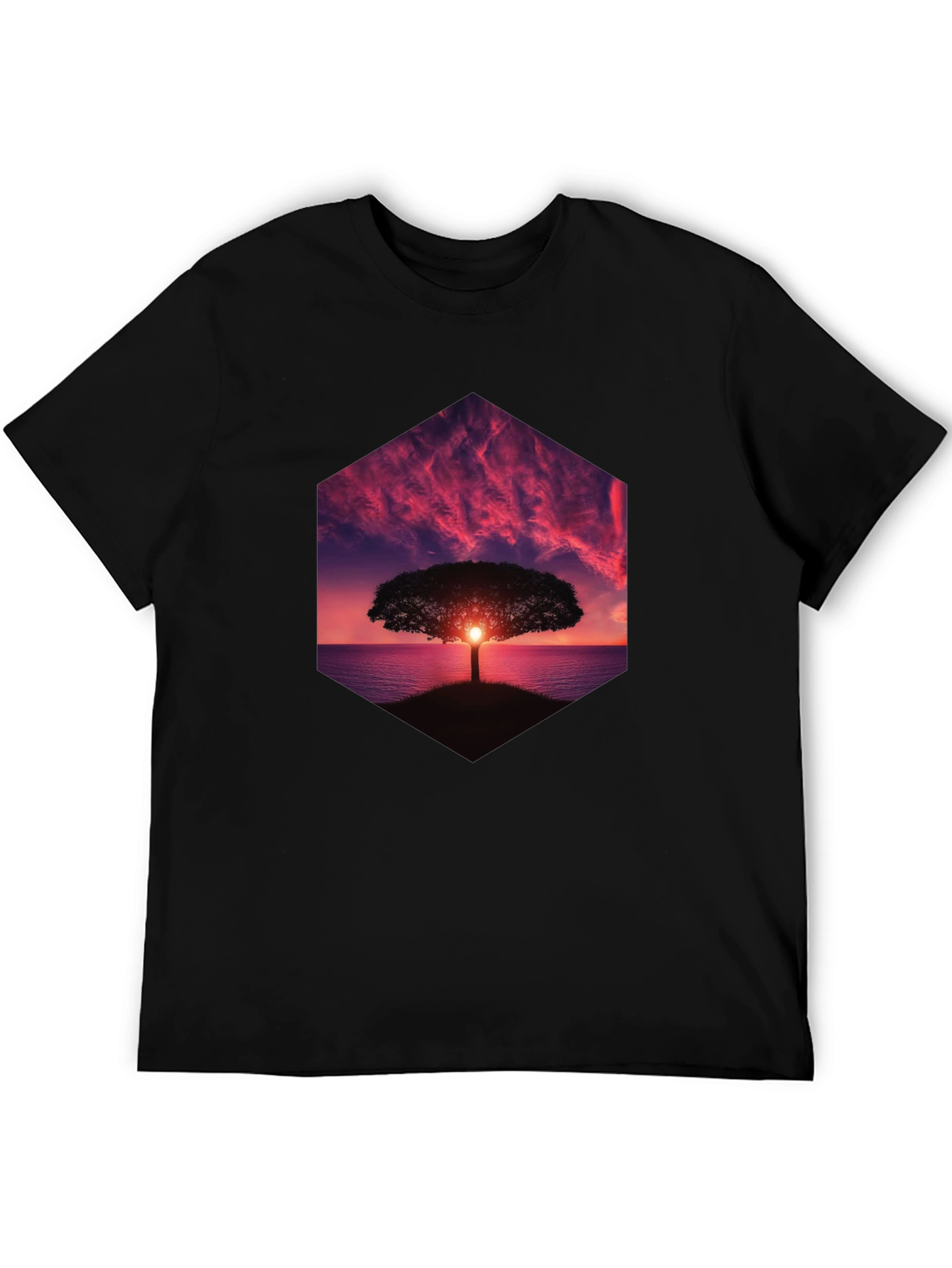 Sunset Tree Graphic Tee - Black Cotton Blend
