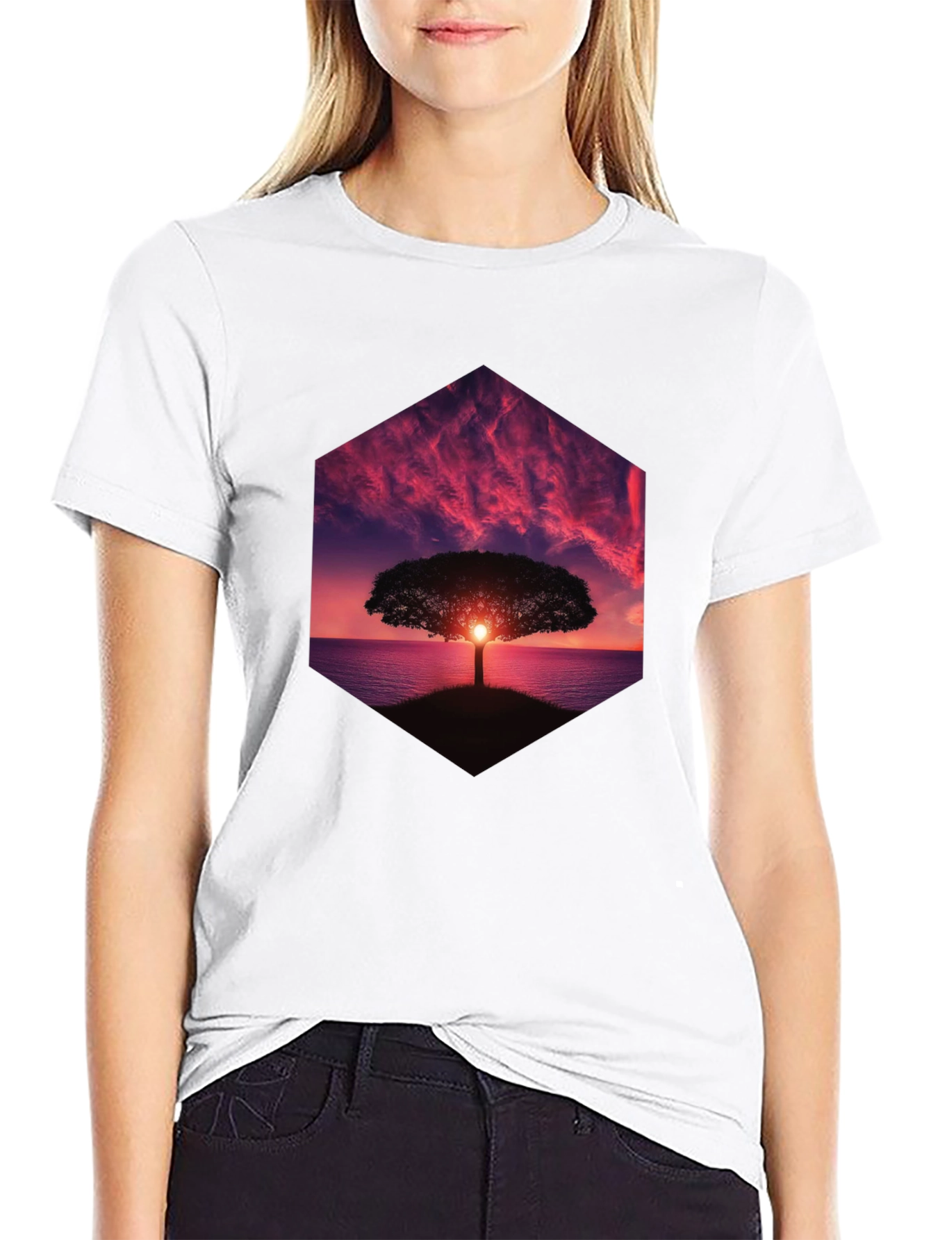 Sunset Tree Graphic Tee - Black Cotton Blend