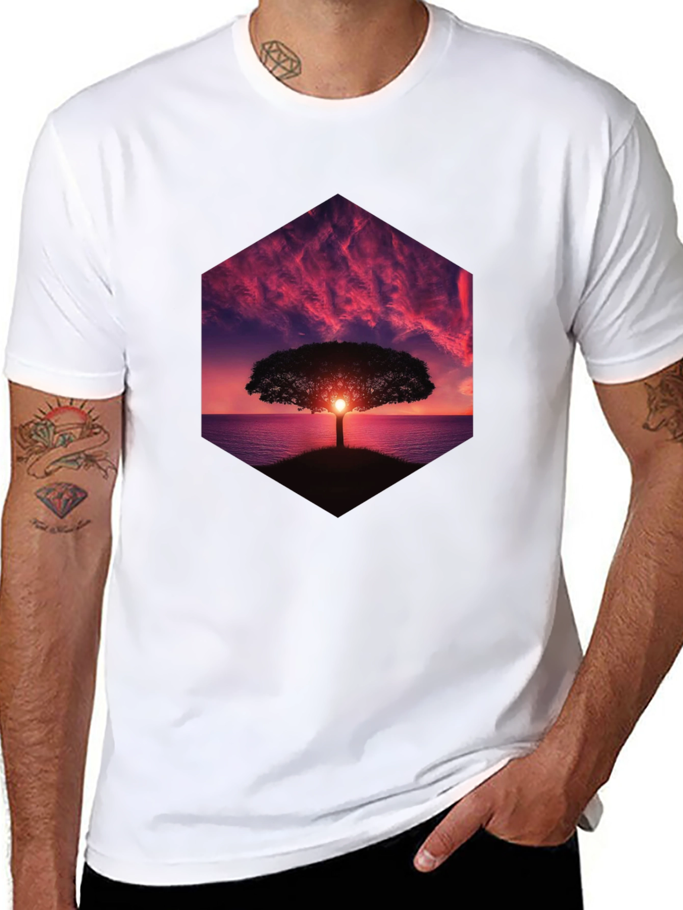 Sunset Tree Graphic Tee - Black Cotton Blend