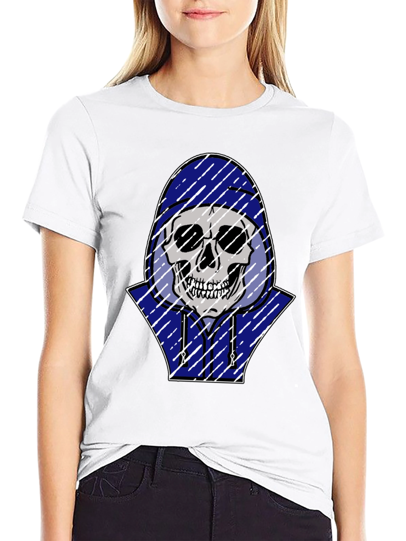 Skull in Hoodie Graphic T-Shirt