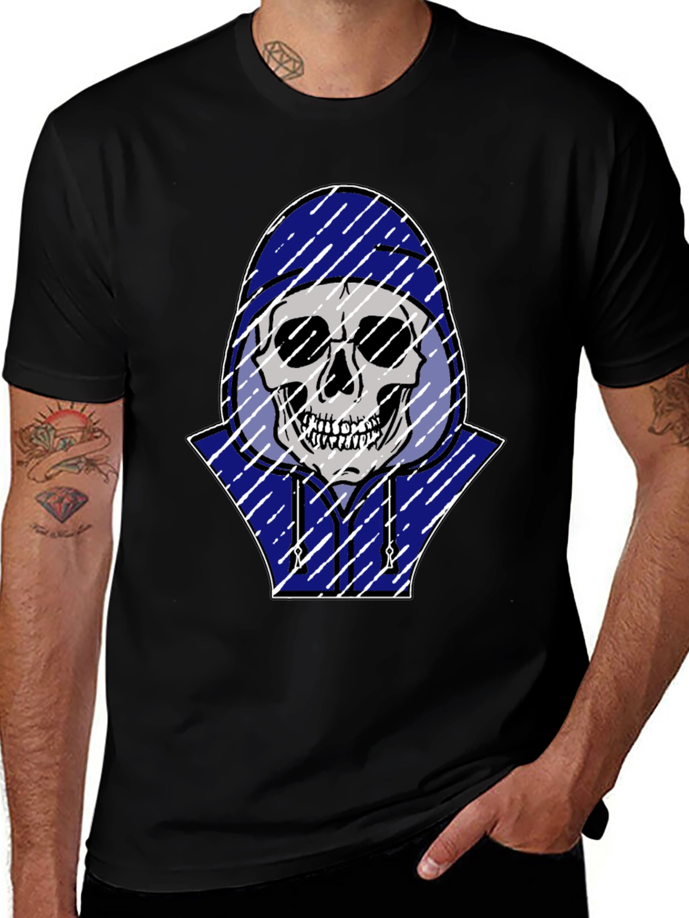 Skull in Hoodie Graphic T-Shirt