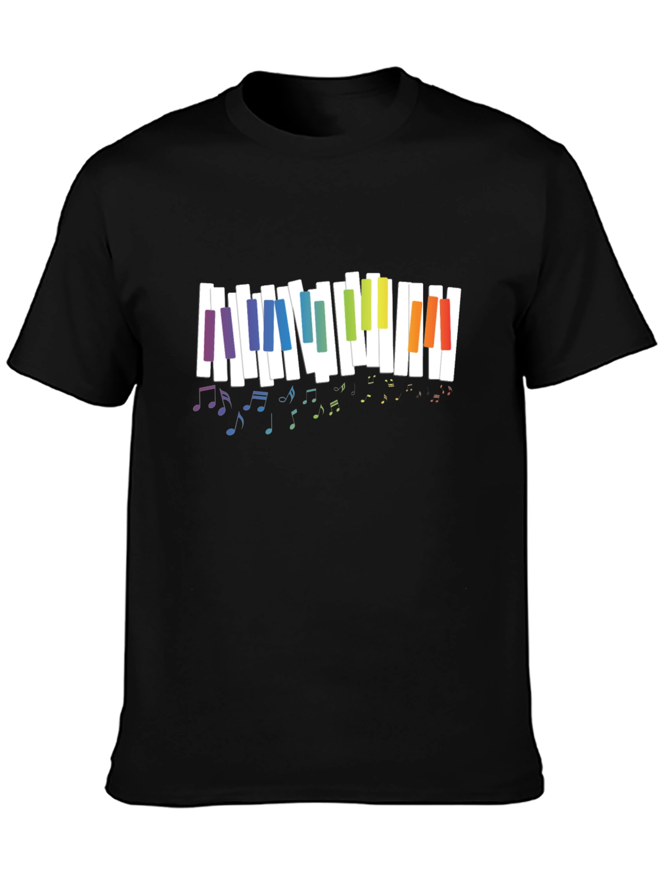 Rainbow Piano Keys Music Notes Black T-Shirt