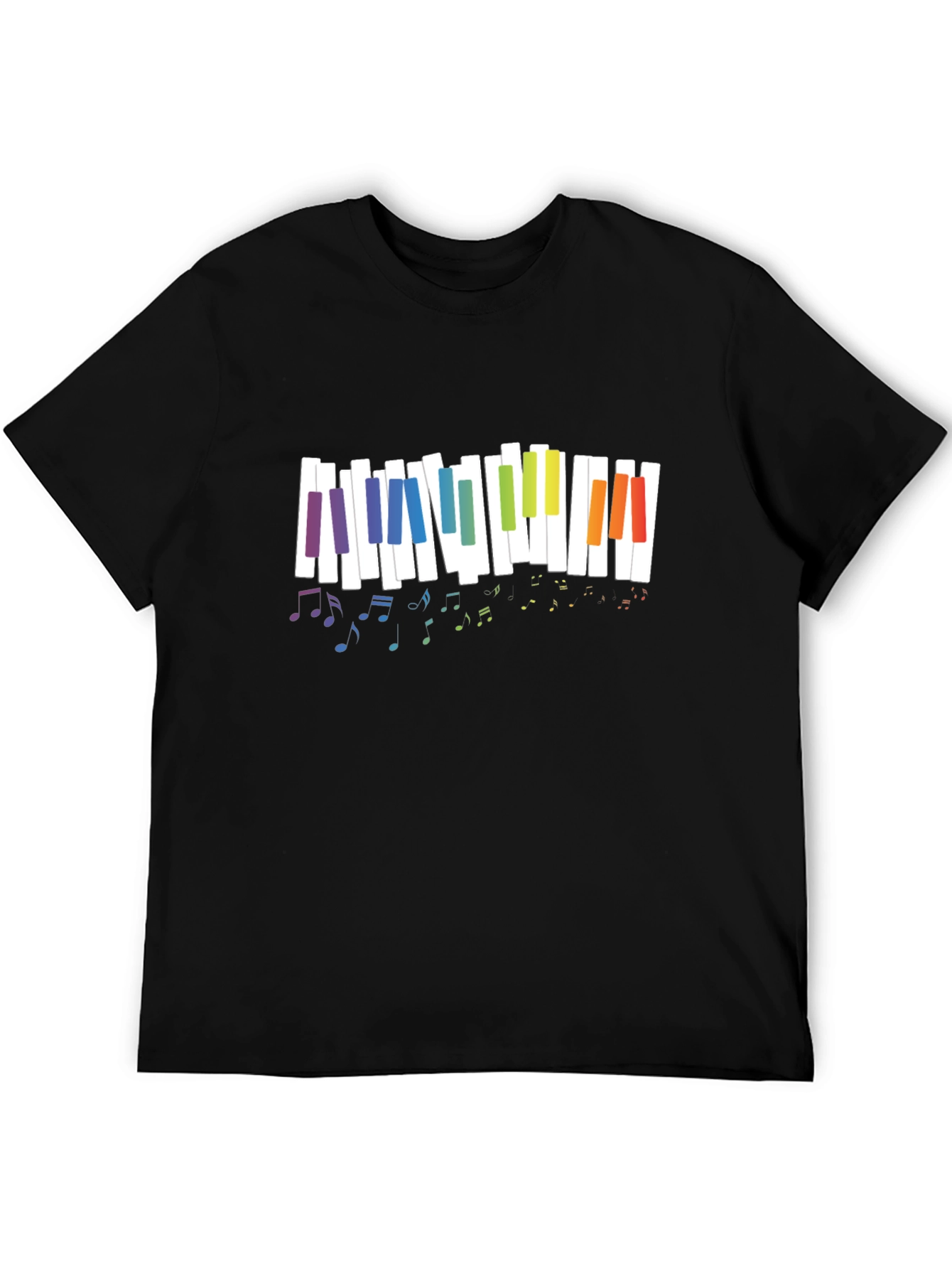 Rainbow Piano Keys Music Notes Black T-Shirt