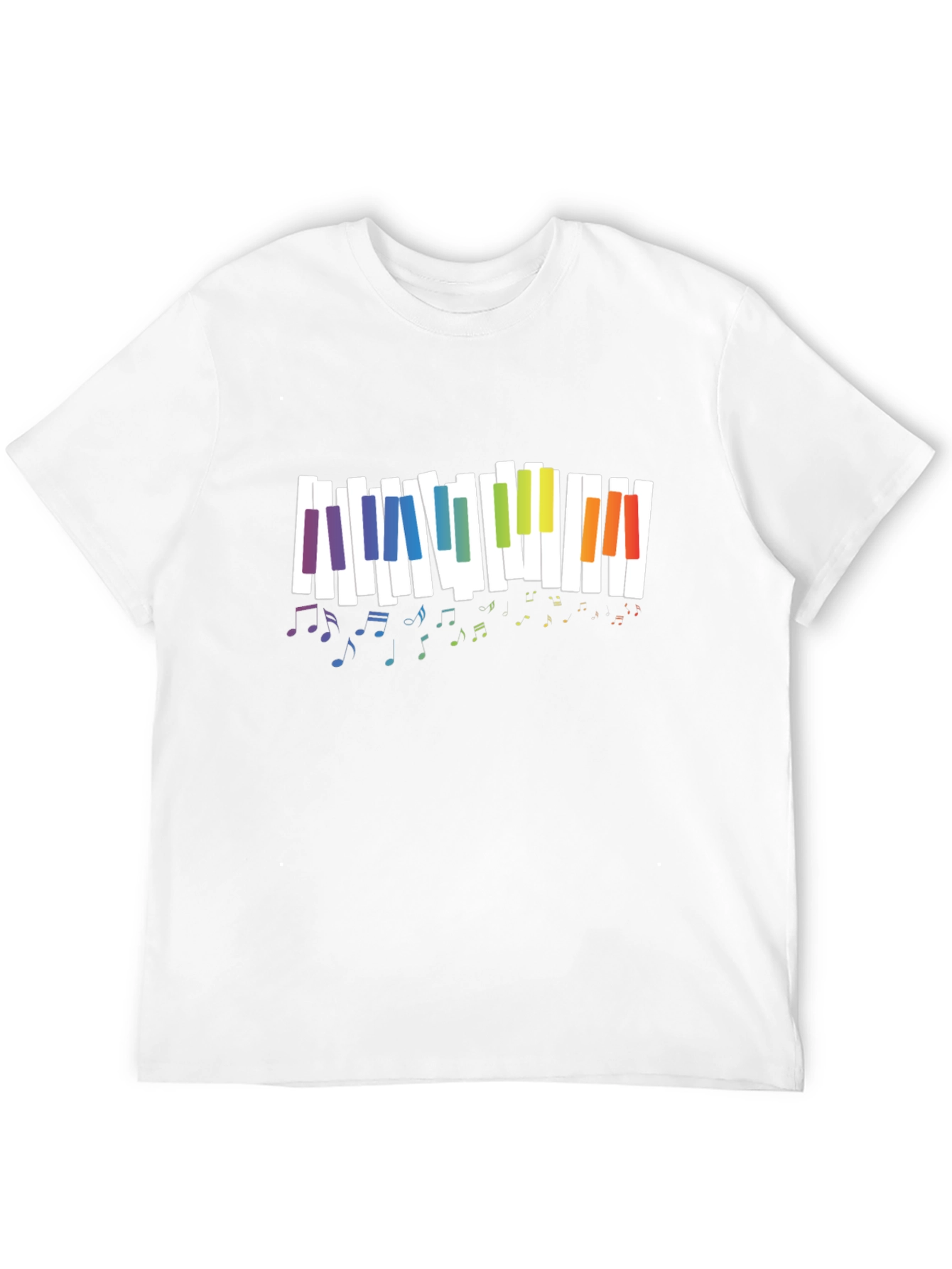 Rainbow Piano Keys Music Notes Black T-Shirt