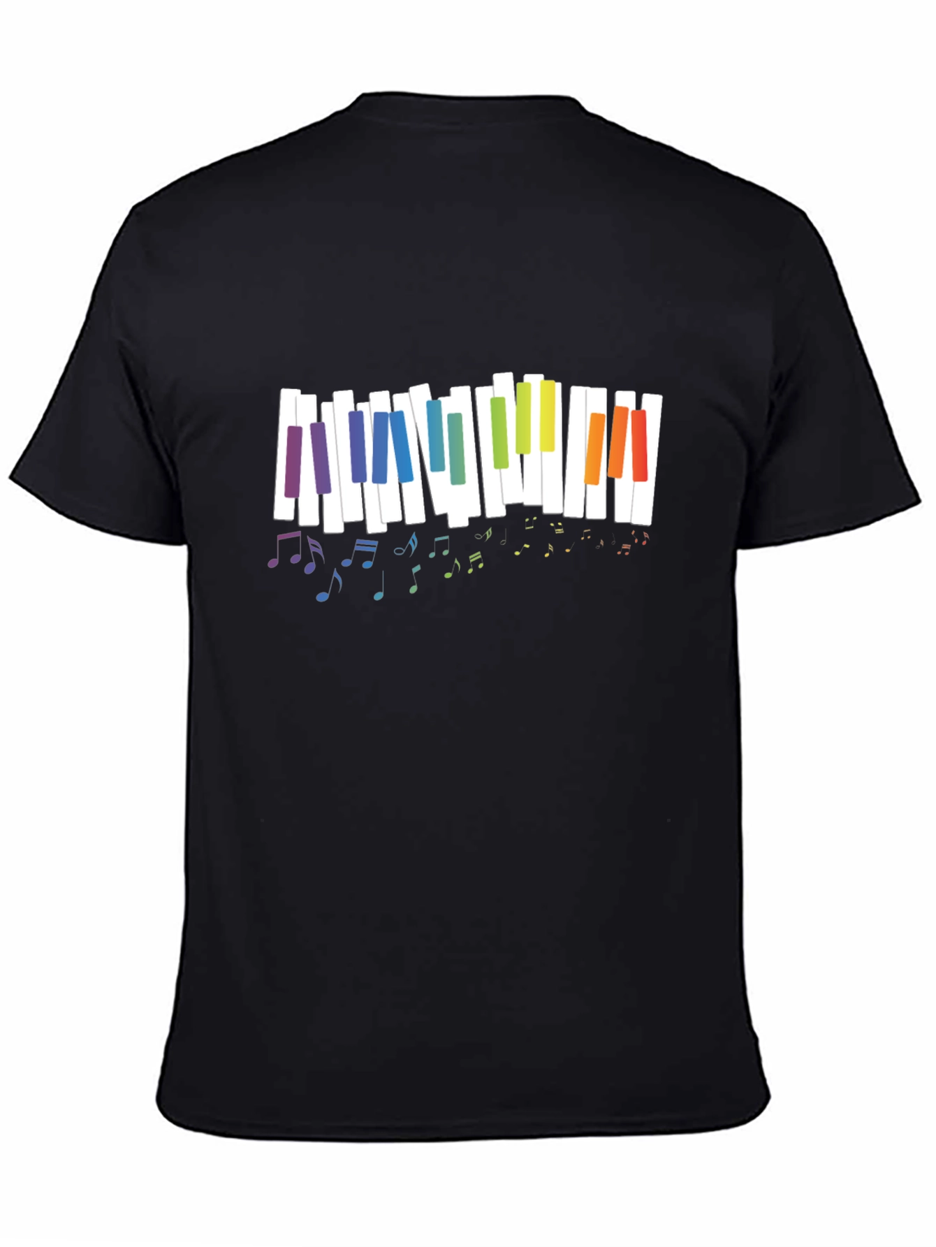 Rainbow Piano Keys Music Notes Black T-Shirt