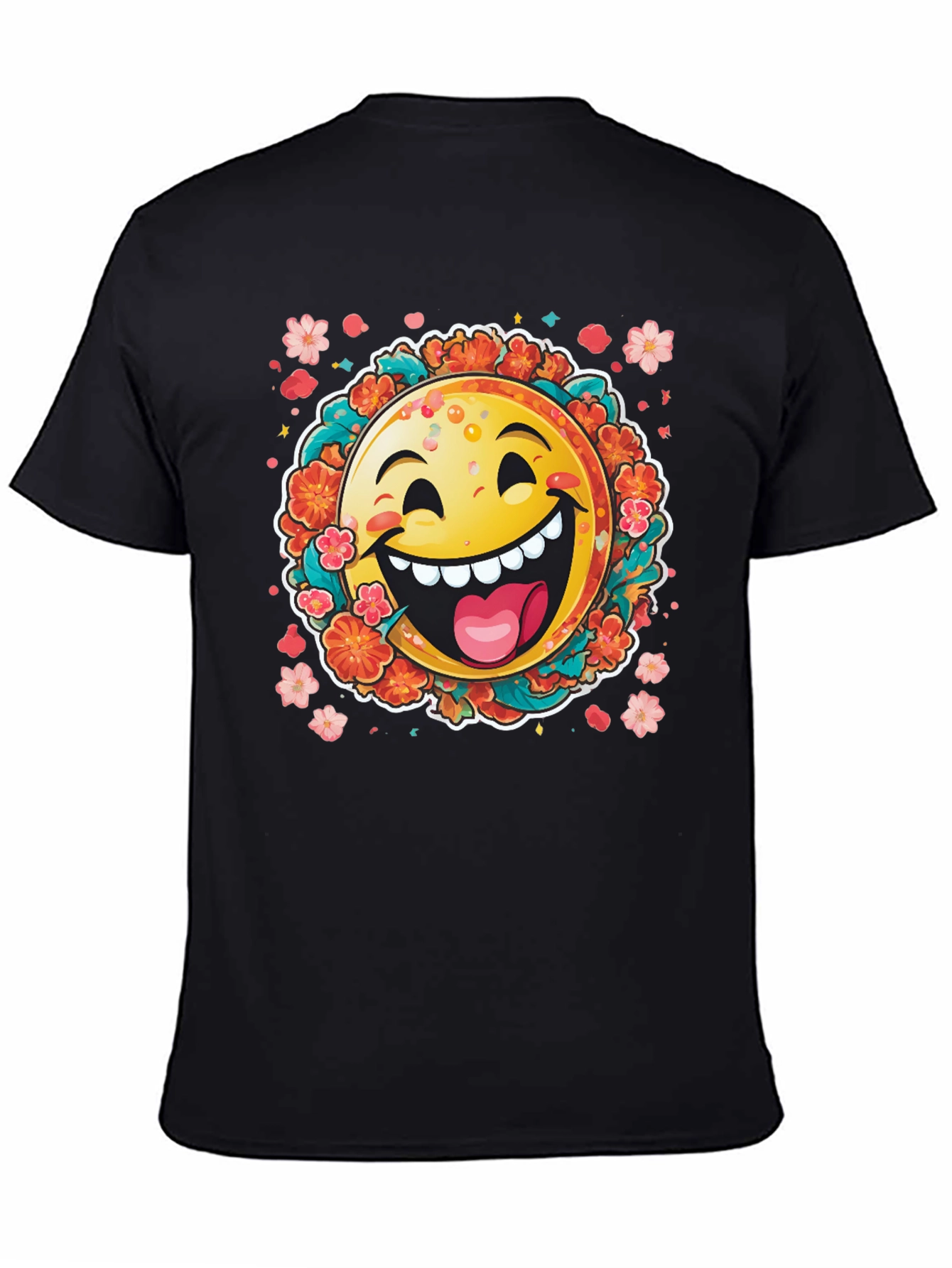 Happy Emoji Graphic T-Shirt - Fun Floral Design