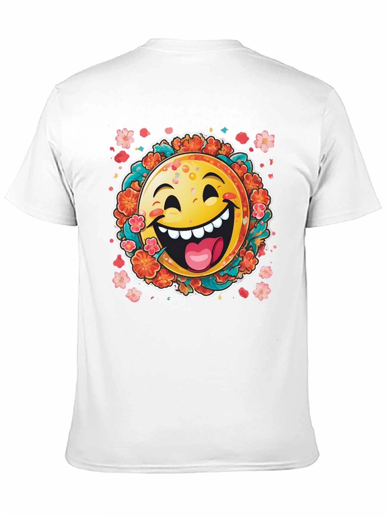 Happy Emoji Graphic T-Shirt - Fun Floral Design
